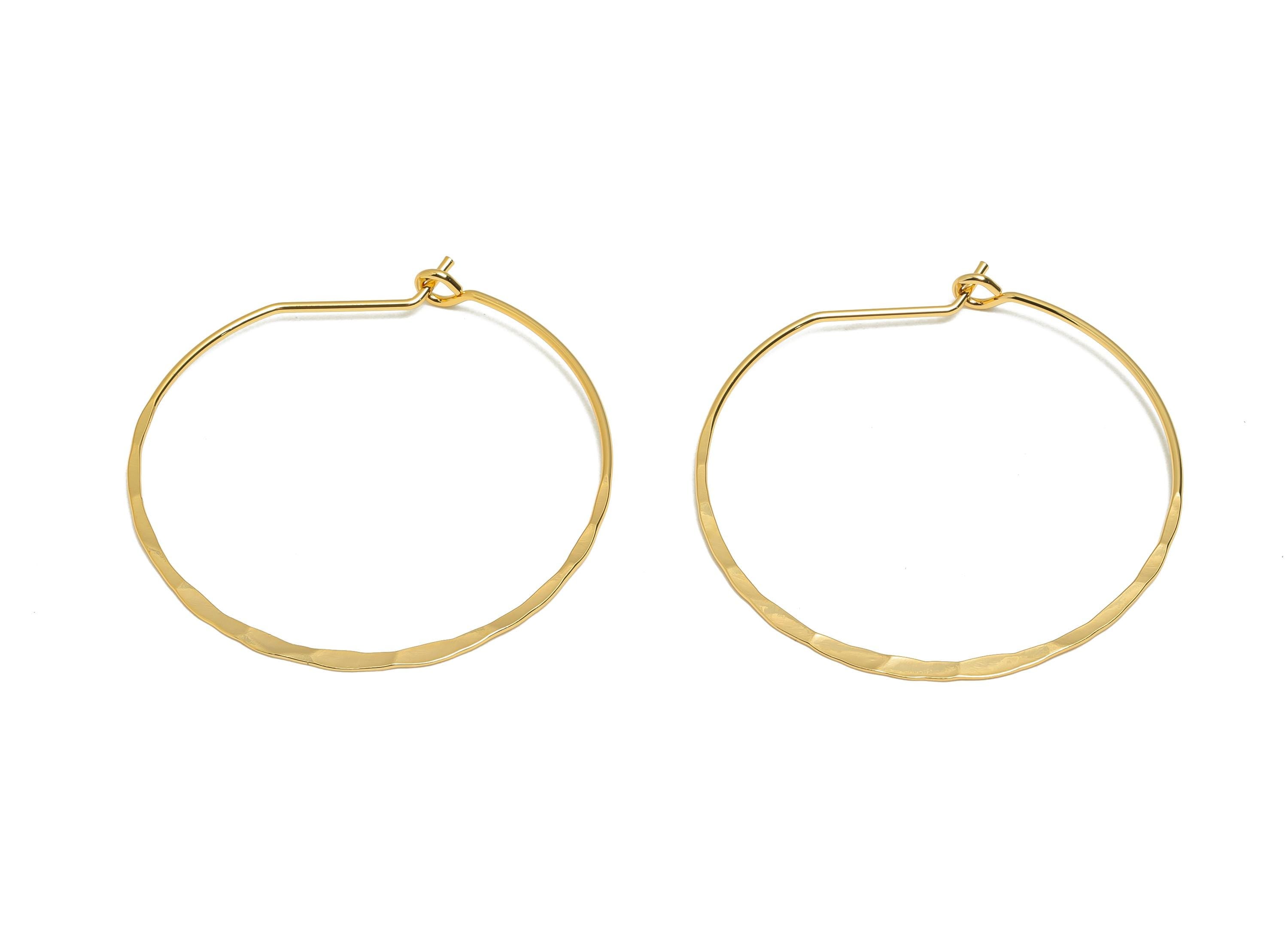 Brass Hammered Hoop Earring - Brass Round Earring Base - Gold Modern Handcrafted Style Earring - 18K Real Gold Plating - 41x39x1mm-RGP11069 - DOMEDBAZAAR