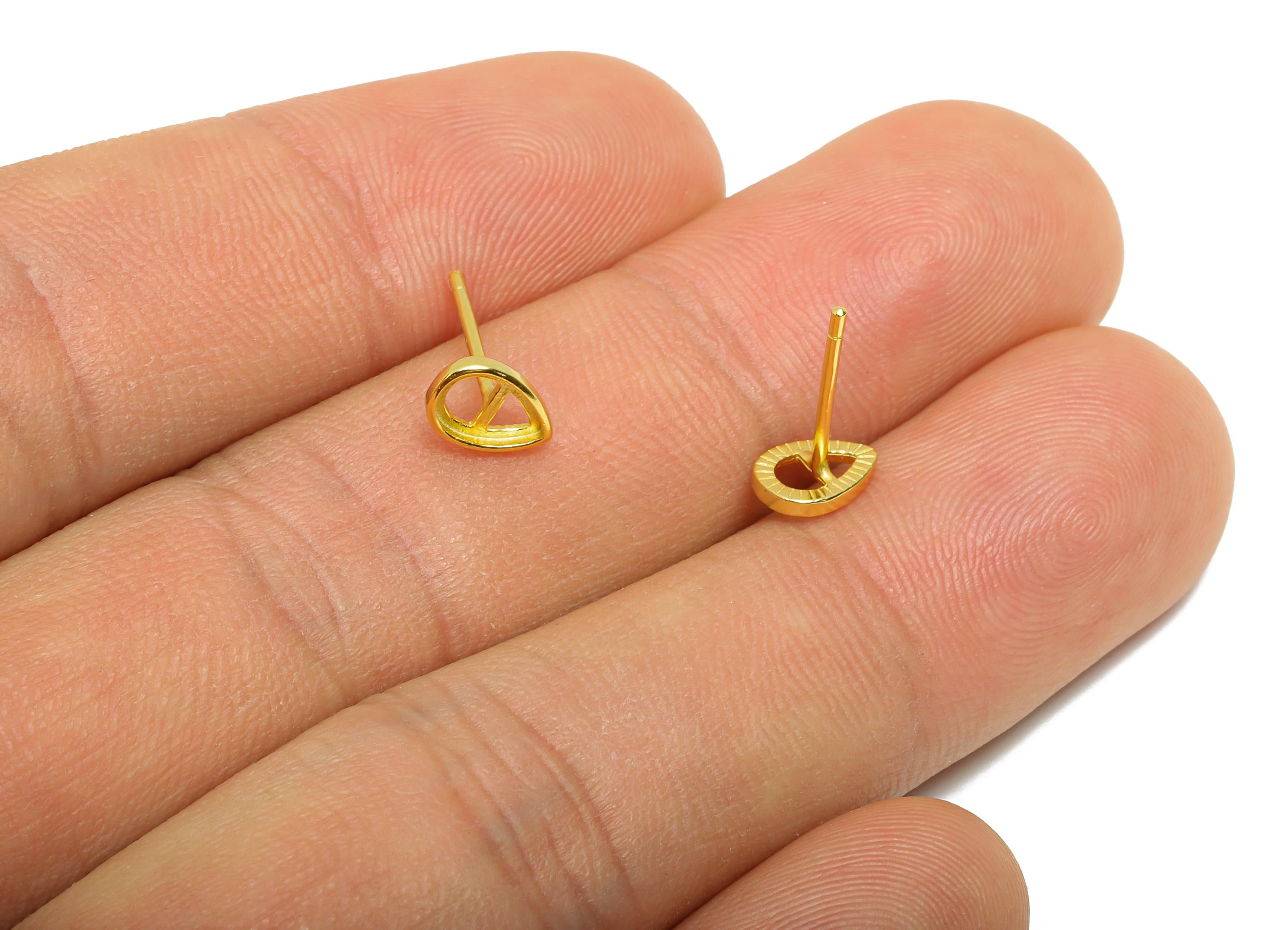 4*6mm Drop Earring Setting Post - 925 Sterling Silver Earring Stud - Geometric Earring Post for Diamond - 18K Real Gold Plated - SI1045 - DOMEDBAZAAR