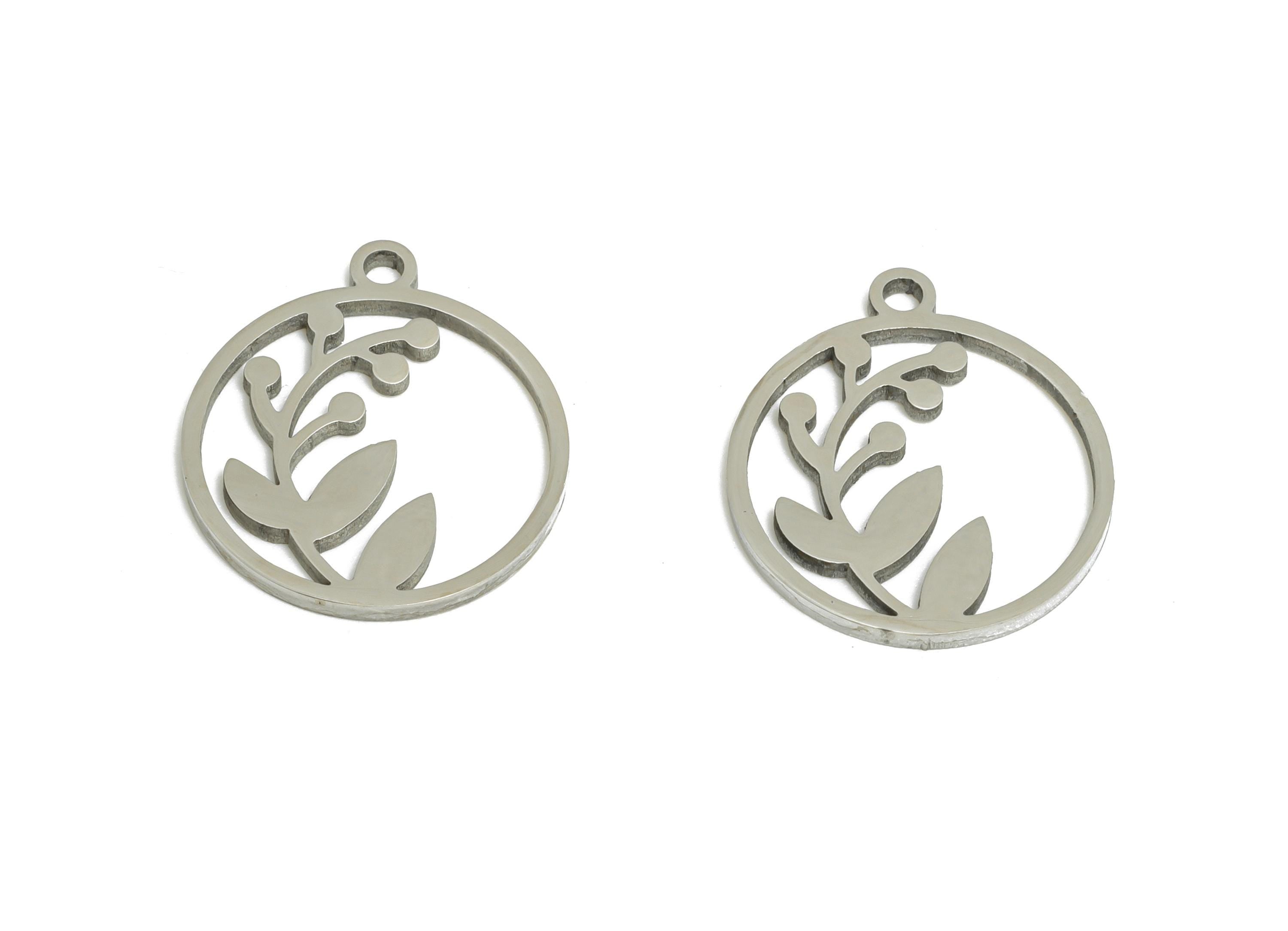 Steel Leaf Charms - Hollow Geometric Botanical Charm - Whimsical Charm for Necklace - Modern Botanical Jewelry - 17x16x0.98mm - SS2509 - DOMEDBAZAAR