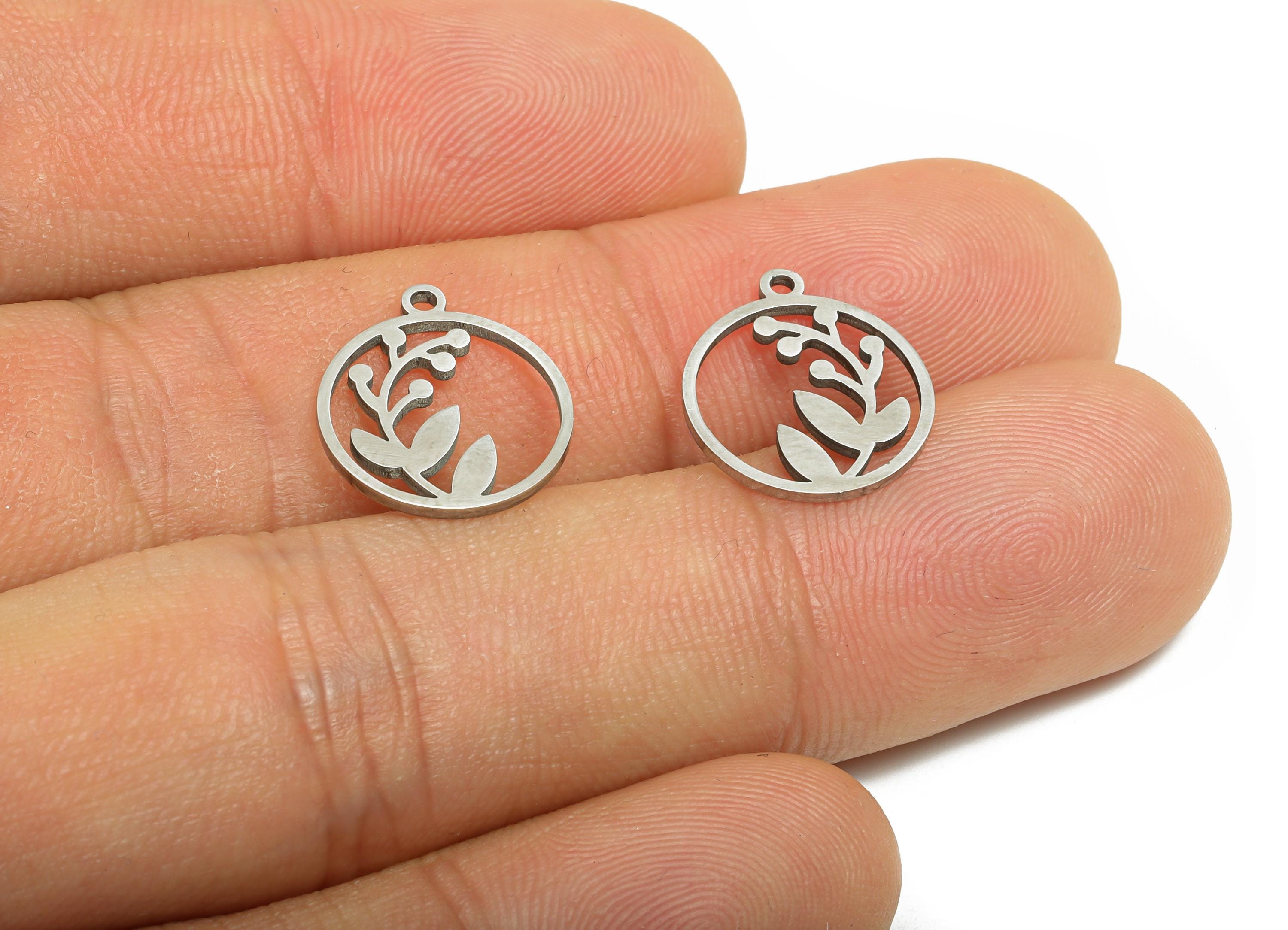 Steel Leaf Charms - Hollow Geometric Botanical Charm - Whimsical Charm for Necklace - Modern Botanical Jewelry - 17x16x0.98mm - SS2509 - DOMEDBAZAAR
