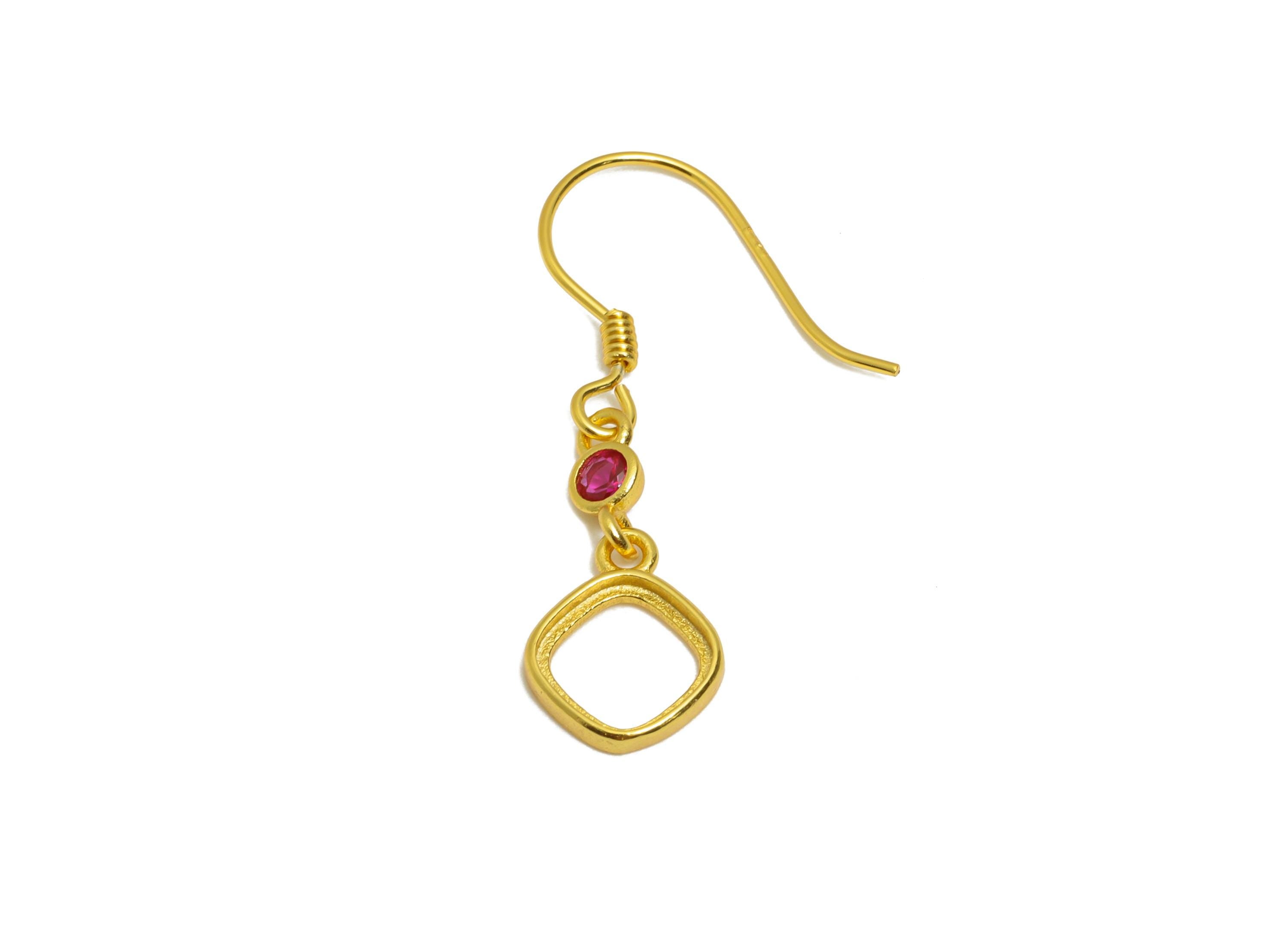 6mm Dangle Ear Hook Setting - 925 Sterling Silver with Zircon - Square Geometric Ear Hook for Gem - 18K Real Gold Plated - 28x8x1mm - SI1054
