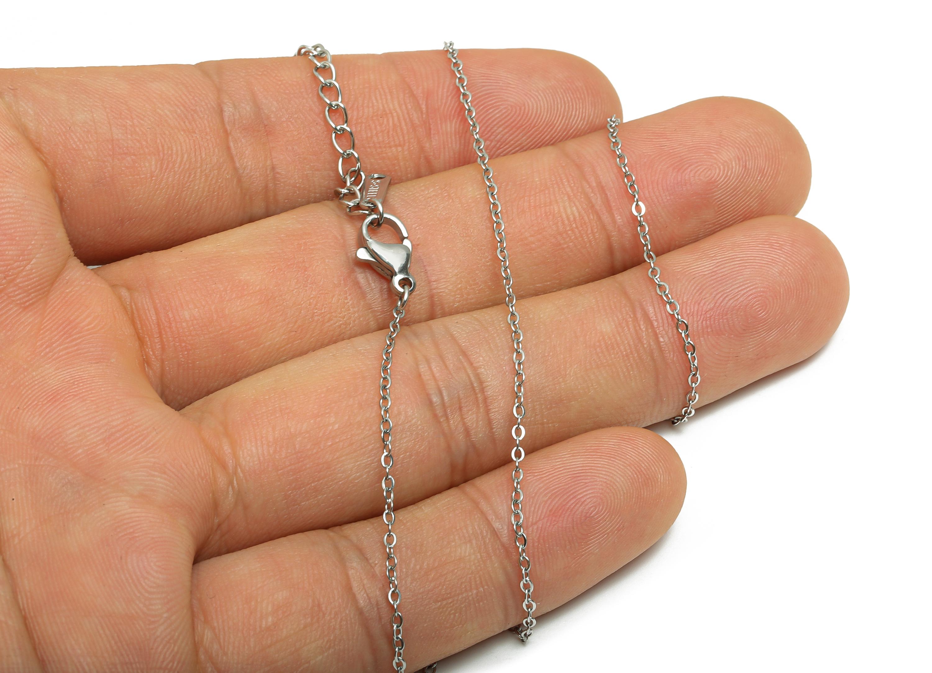 45+5cm Stainless Steel Flat Cable Necklace - 1.3mm Steel Unisex Snake Chain for Men & Women - Dainty Chain Finding - 0.7x0.7mm - SS1557