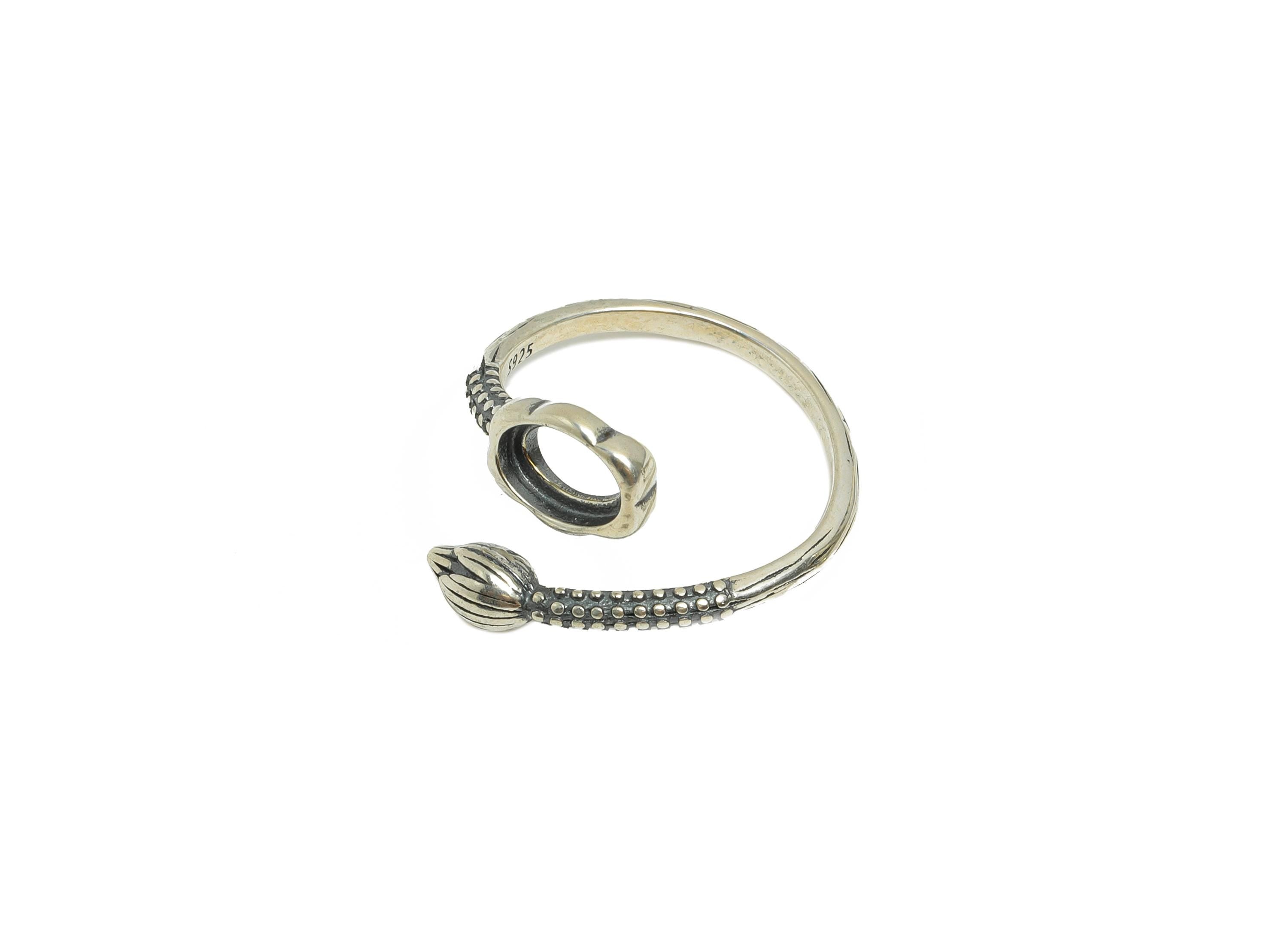 Lotus Bud Adjustable Ring - 925 Sterling Silver Ring Setting - 5*7mm Bead Setting Ring Base - Bezel Cup Ring - Handmade Silver Ring - SI1067