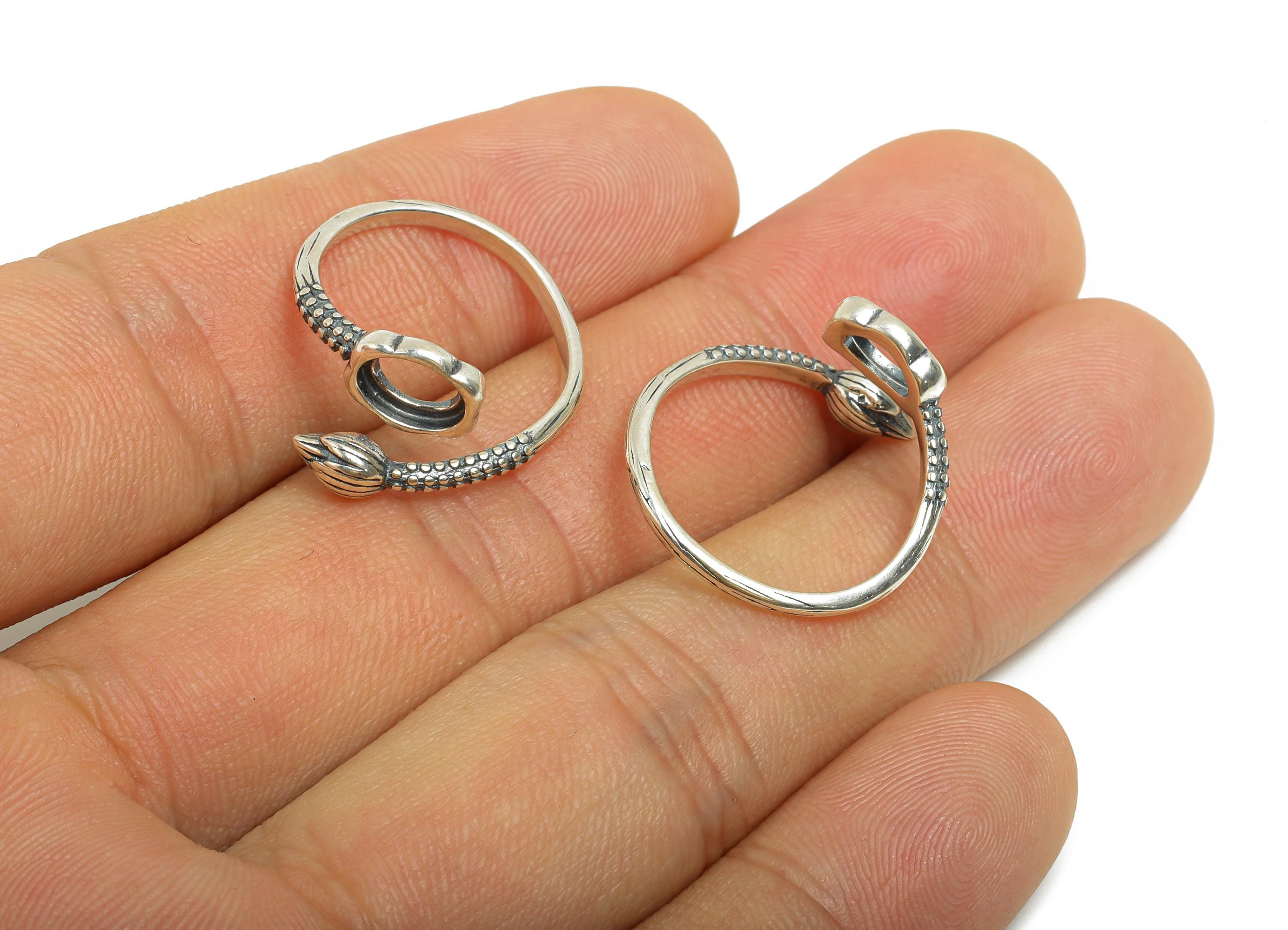 Lotus Bud Adjustable Ring - 925 Sterling Silver Ring Setting - 5*7mm Bead Setting Ring Base - Bezel Cup Ring - Handmade Silver Ring - SI1067 - DOMEDBAZAAR