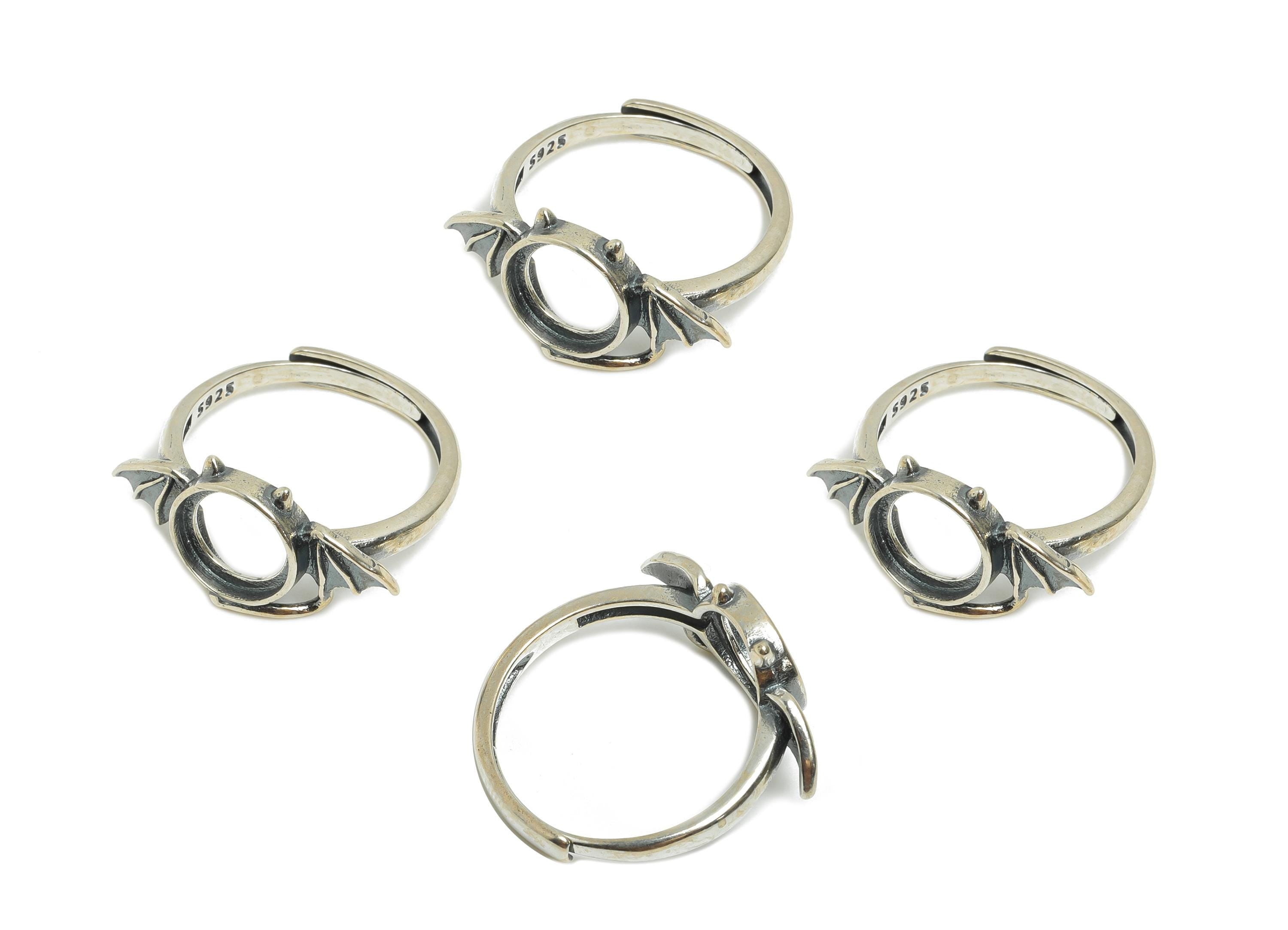 8mm Bat Wing Ring Base - 925 Sterling Silver Ring Setting - Artisan Bat Silver Bead Setting - Halloween Ring Base - DIY Gemstone Ring-SI1065 - DOMEDBAZAAR