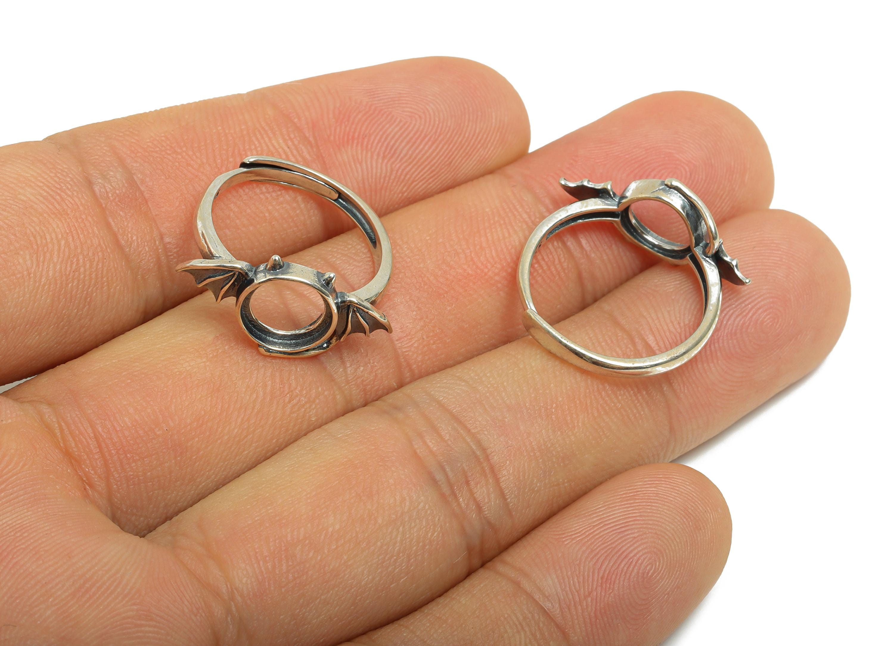 8mm Bat Wing Ring Base - 925 Sterling Silver Ring Setting - Artisan Bat Silver Bead Setting - Halloween Ring Base - DIY Gemstone Ring-SI1065 - DOMEDBAZAAR