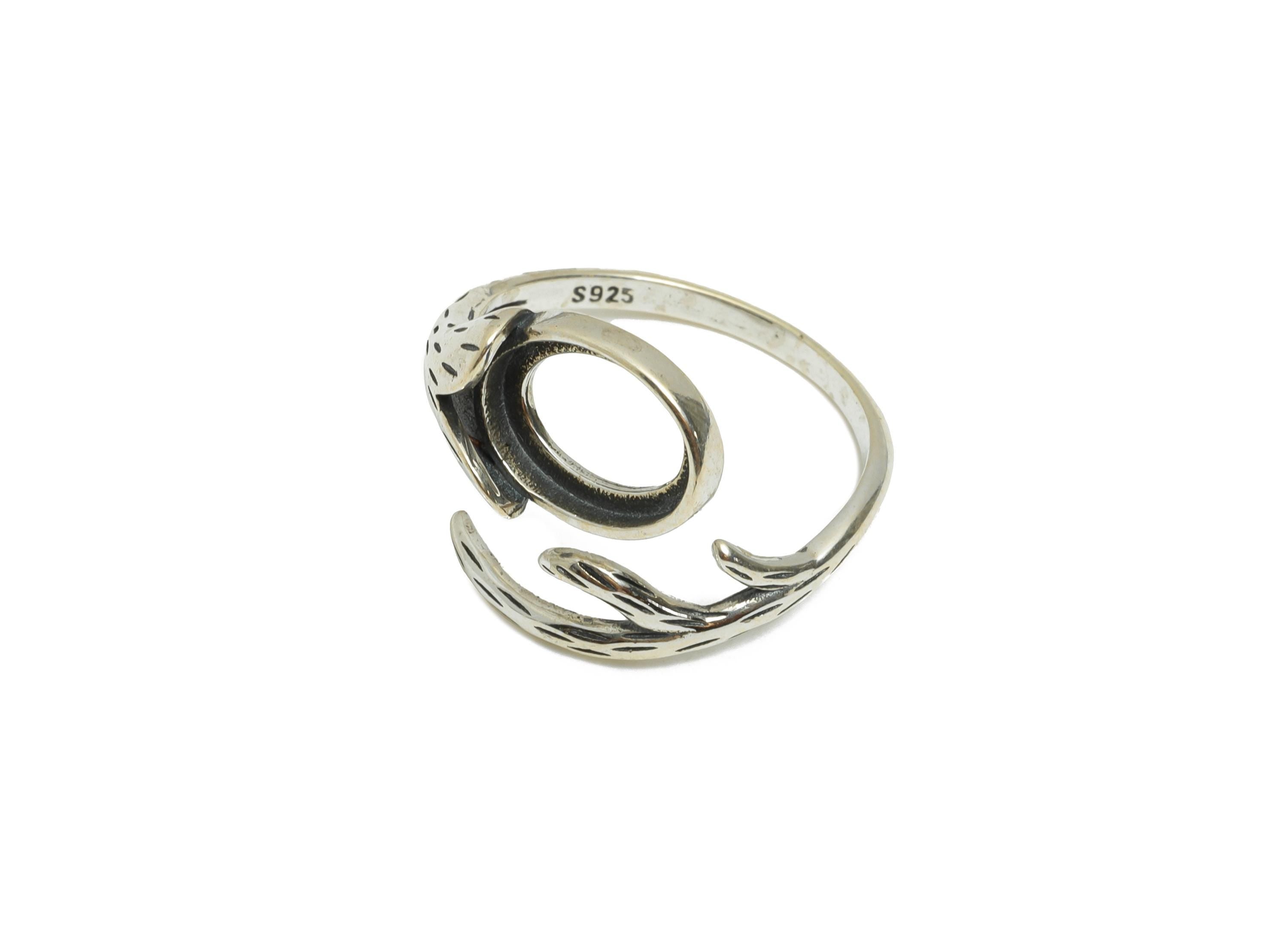 8*10mm Branch Leaf Cabochon Ring - Adjustable Ring - 925 Sterling Silver Ring Setting - Handmade Ring Blank - Handmade Silver Ring - SI1022