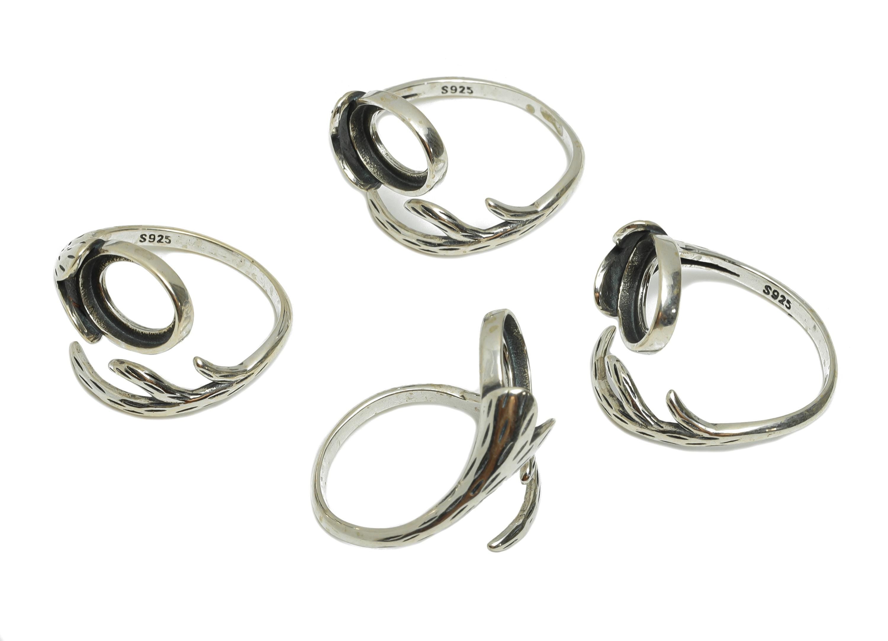 8*10mm Branch Leaf Cabochon Ring - Adjustable Ring - 925 Sterling Silver Ring Setting - Handmade Ring Blank - Handmade Silver Ring - SI1022 - DOMEDBAZAAR