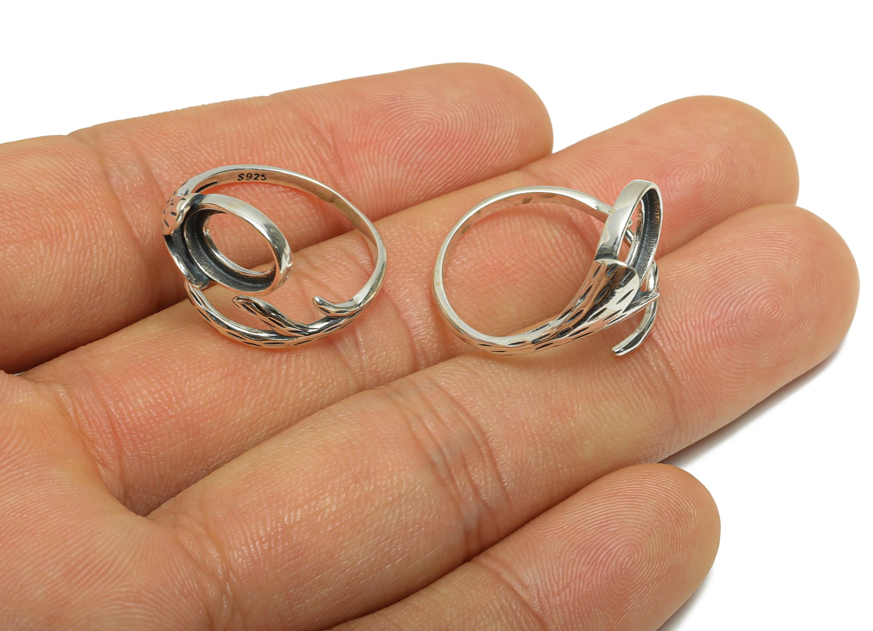 8*10mm Branch Leaf Cabochon Ring - Adjustable Ring - 925 Sterling Silver Ring Setting - Handmade Ring Blank - Handmade Silver Ring - SI1022 - DOMEDBAZAAR