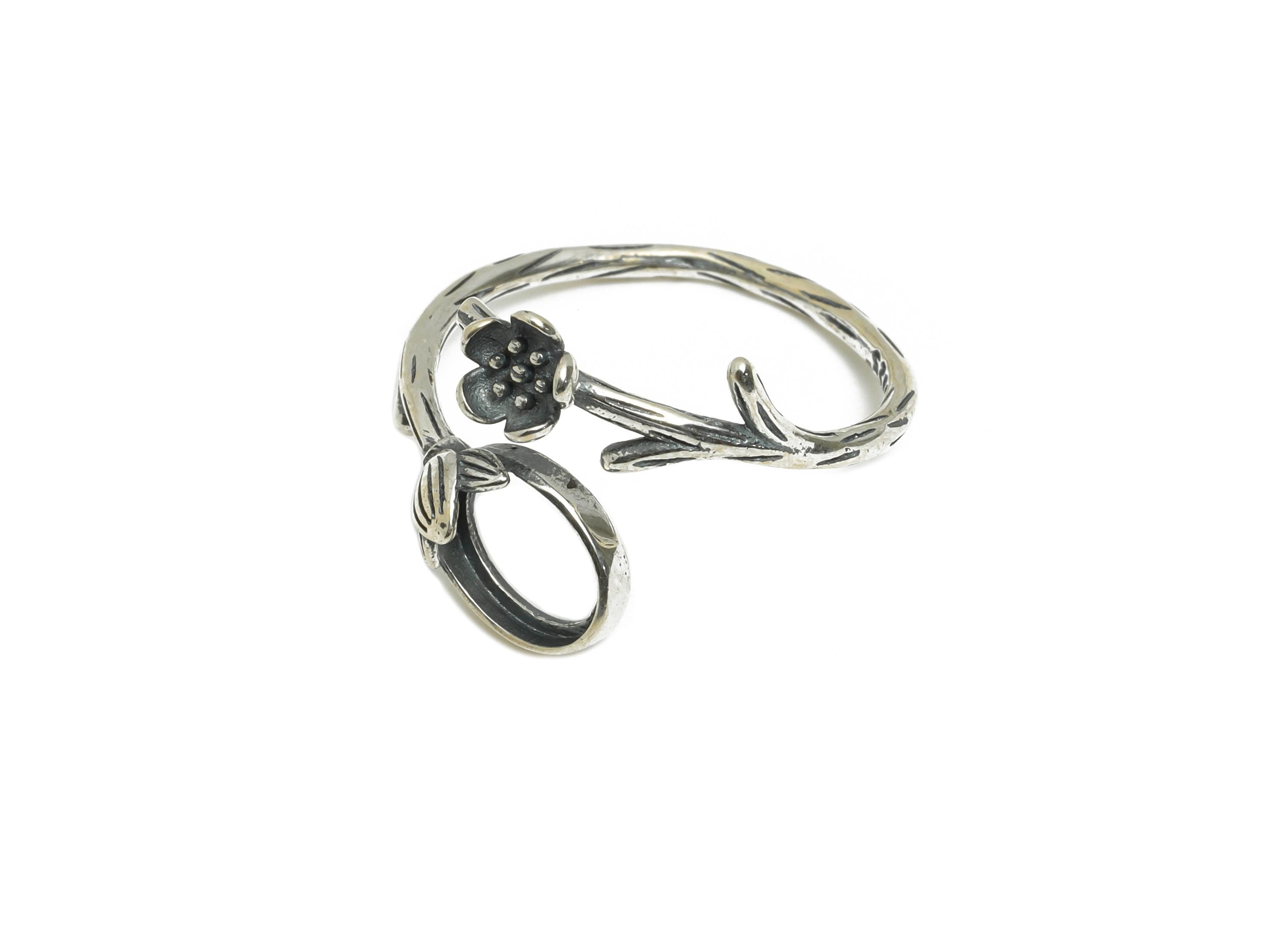 6*8mm Branch Floral Cabochon Ring - Adjustable Ring Base - 925 Sterling Silver Ring Setting - DIY Gemstone Ring - Handmade Ring - SI1021