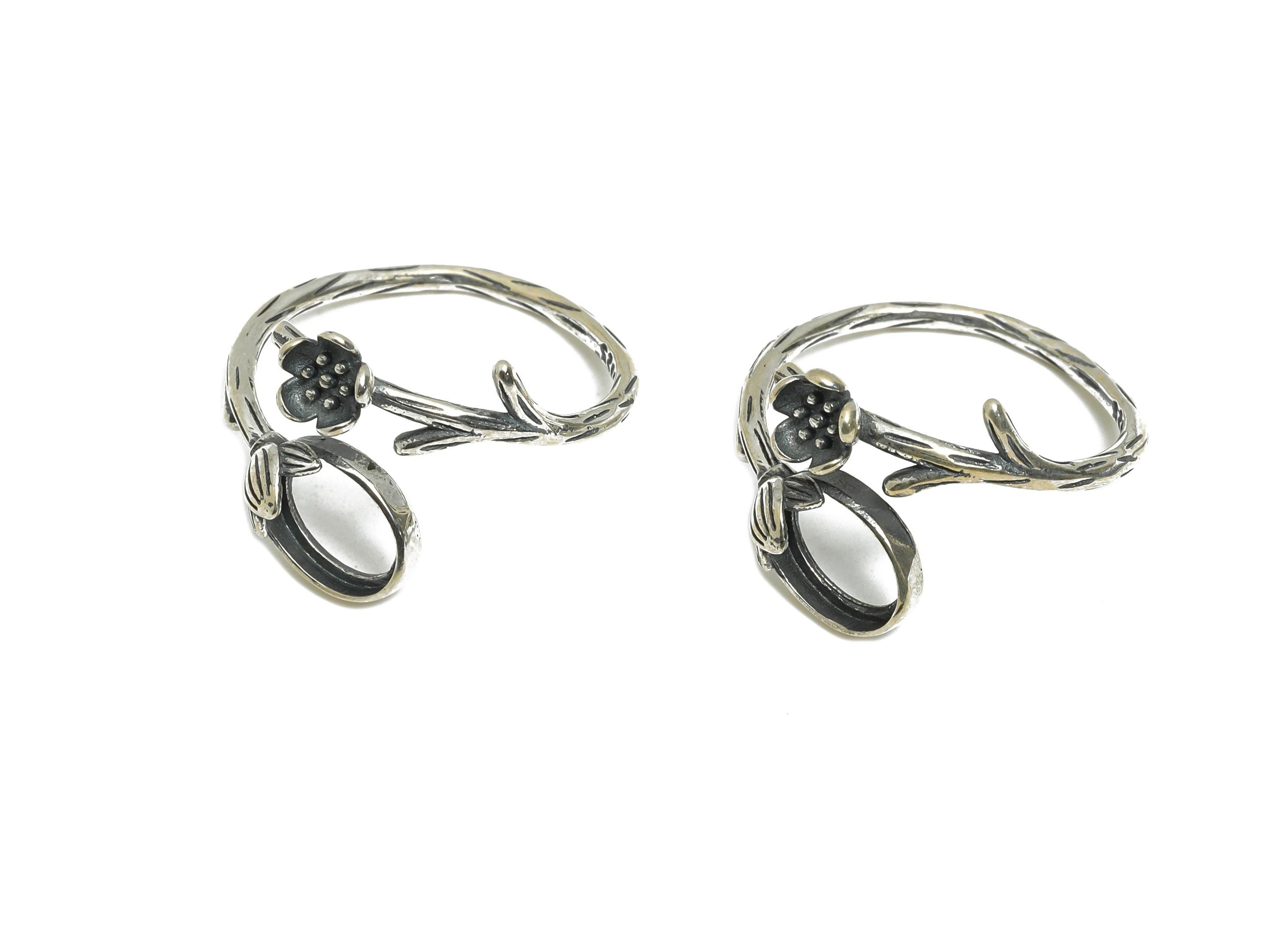 6*8mm Branch Floral Cabochon Ring - Adjustable Ring Base - 925 Sterling Silver Ring Setting - DIY Gemstone Ring - Handmade Ring - SI1021