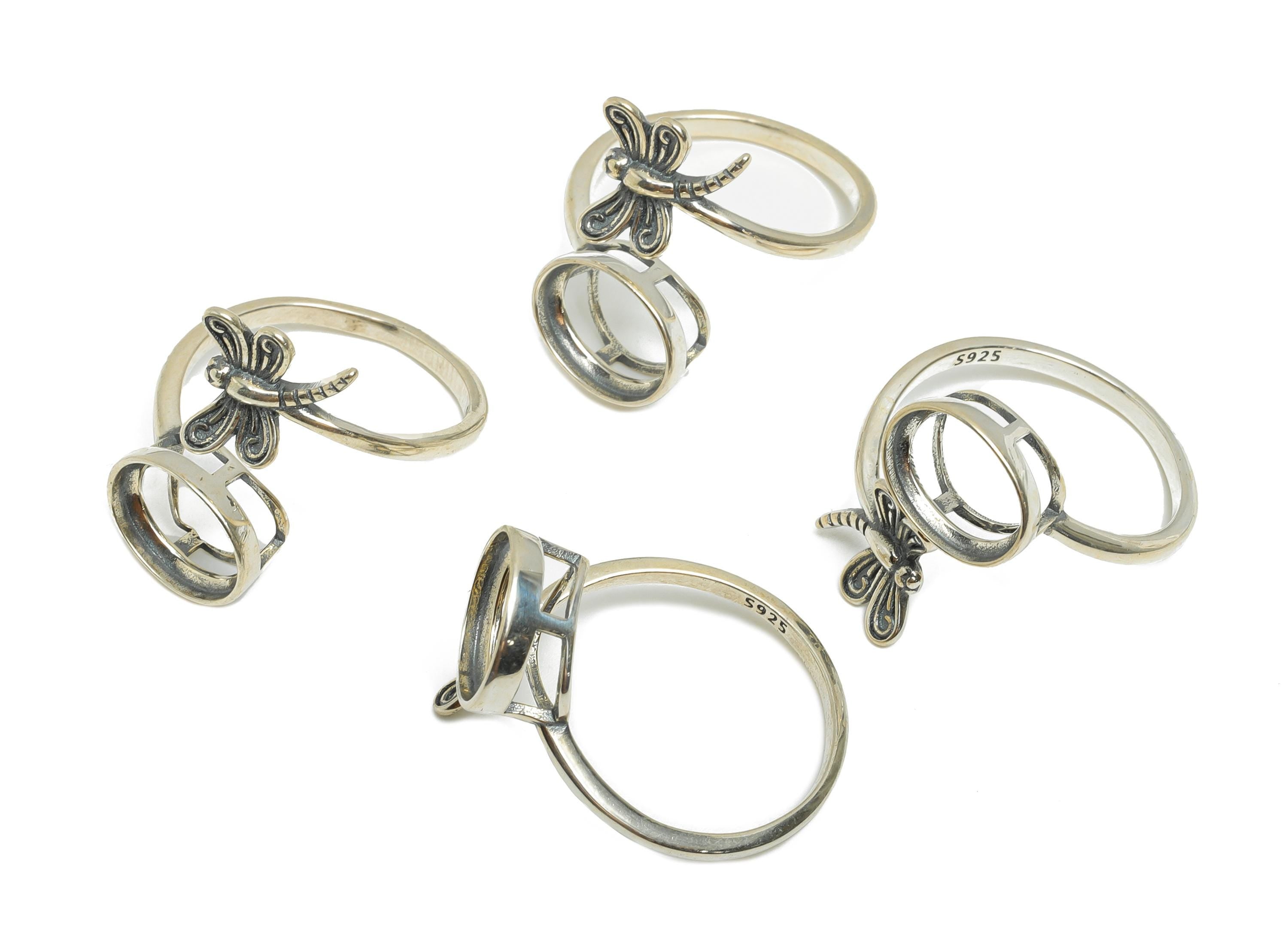 8*10mm Adjustable Cabochon Ring - Dragonfly Ring Base - 925 Sterling Silver Ring Setting - Handmade Ring Blank - DIY Gemstone Ring - SI1068 - DOMEDBAZAAR