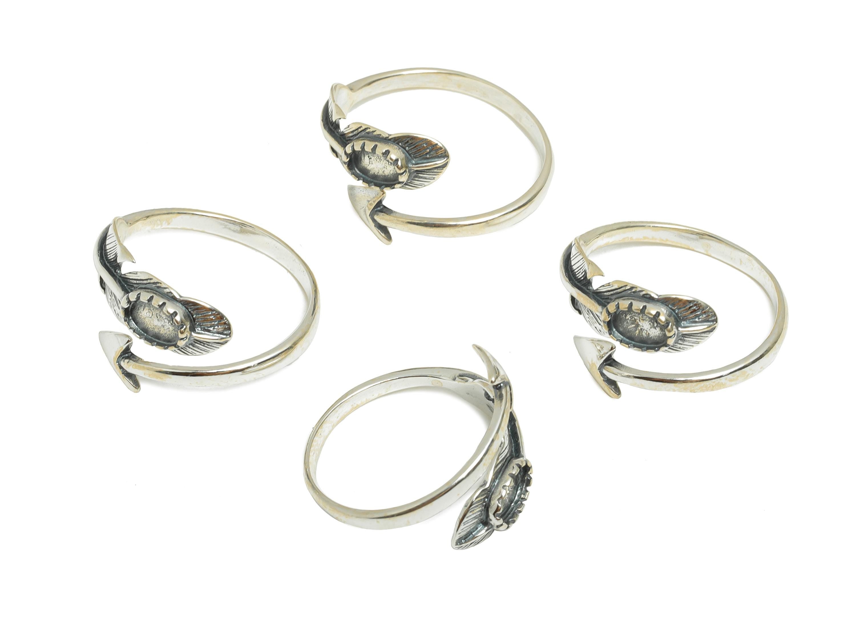 4*6mm Feather Cabochon Ring - Adjustable Ring Base - 925 Sterling Silver Ring Setting - Handmade Ring Blank - DIY Gemstone Ring - SI1066 - DOMEDBAZAAR