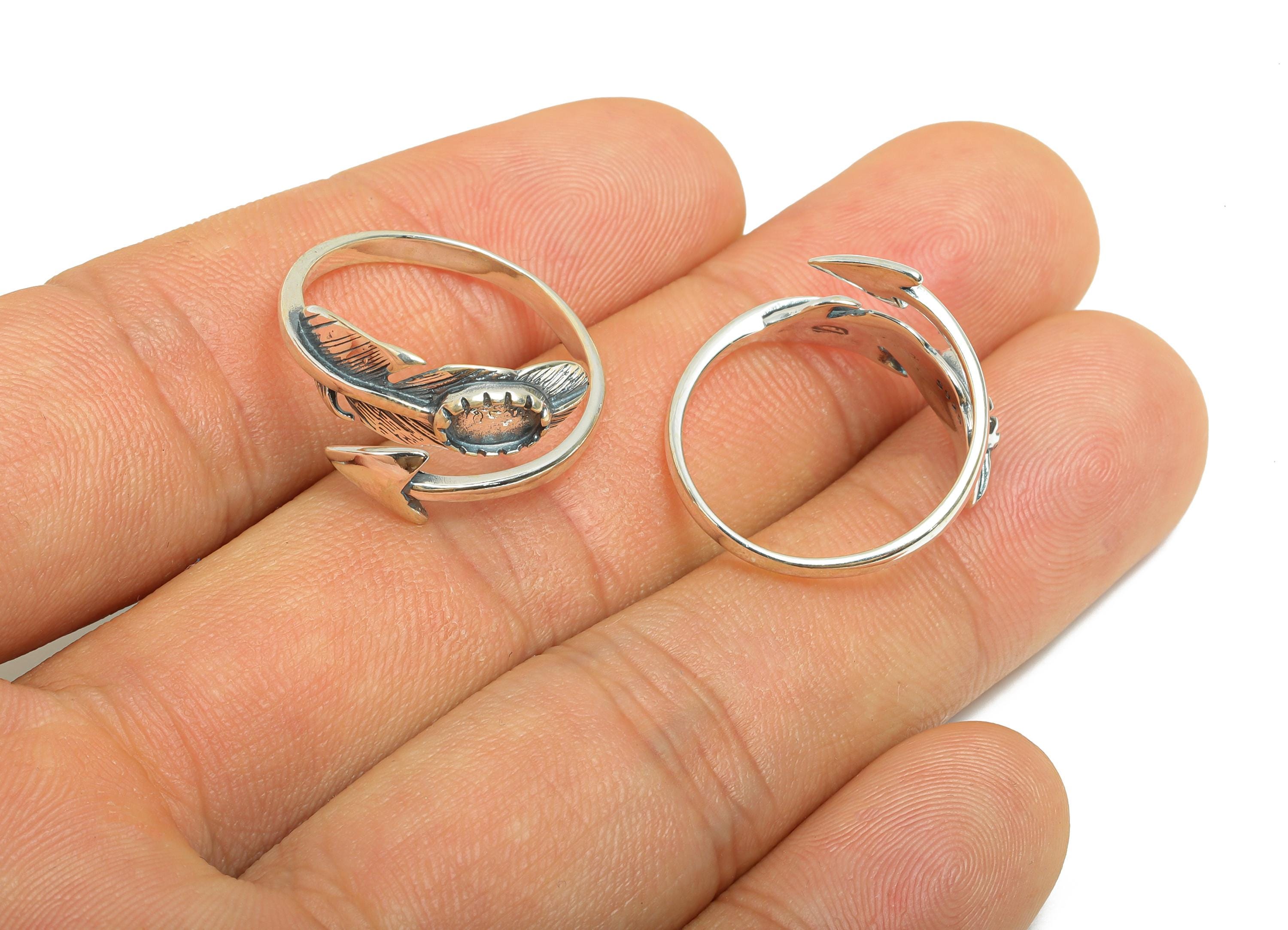 4*6mm Feather Cabochon Ring - Adjustable Ring Base - 925 Sterling Silver Ring Setting - Handmade Ring Blank - DIY Gemstone Ring - SI1066 - DOMEDBAZAAR