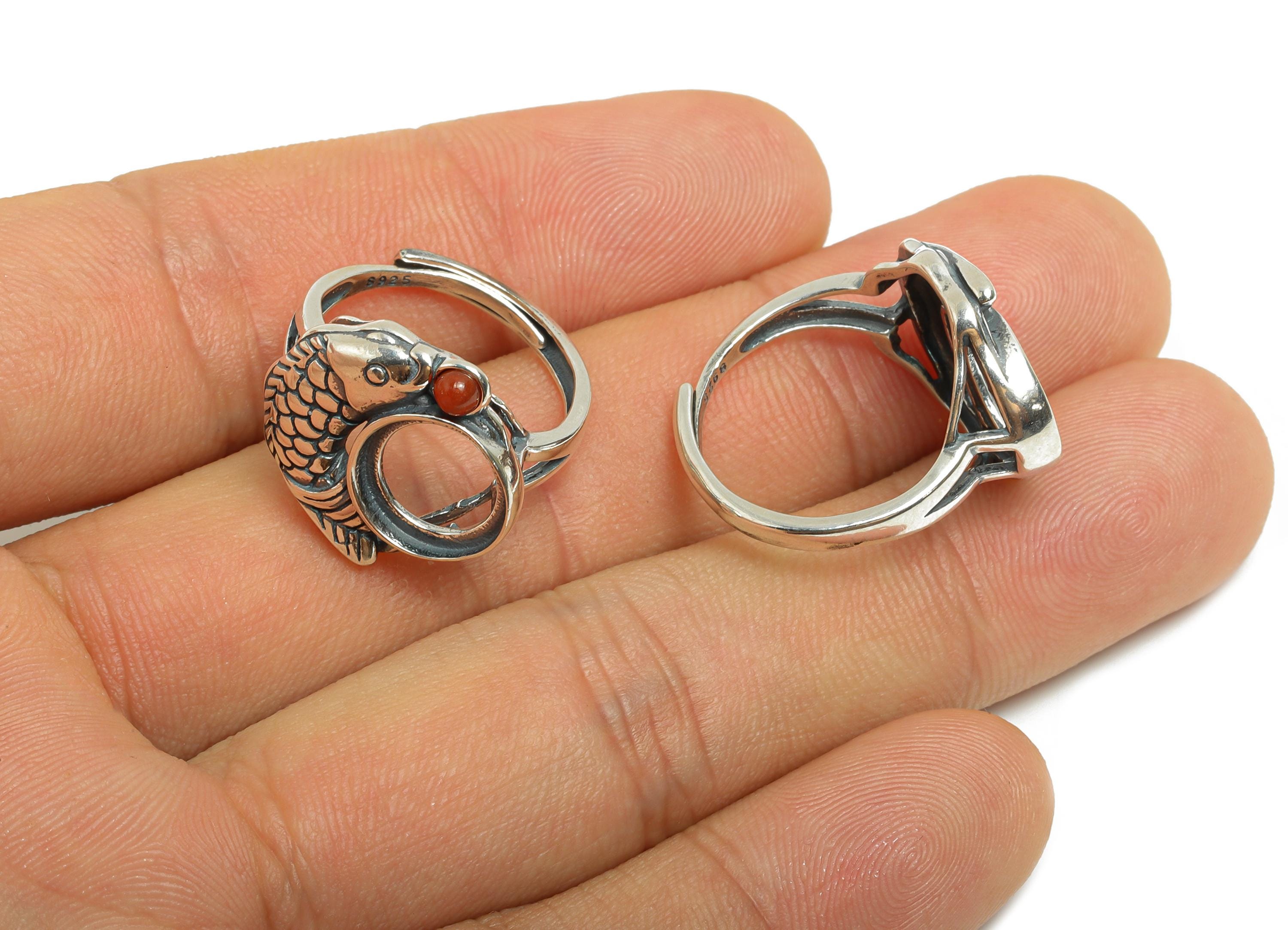 10mm Fish Cabochon Ring - Adjustable Ring Base - 925 Sterling Silver Ring Setting - Natural Stone Ring Blank - Custom Ring For Bead - SI1102 - DOMEDBAZAAR