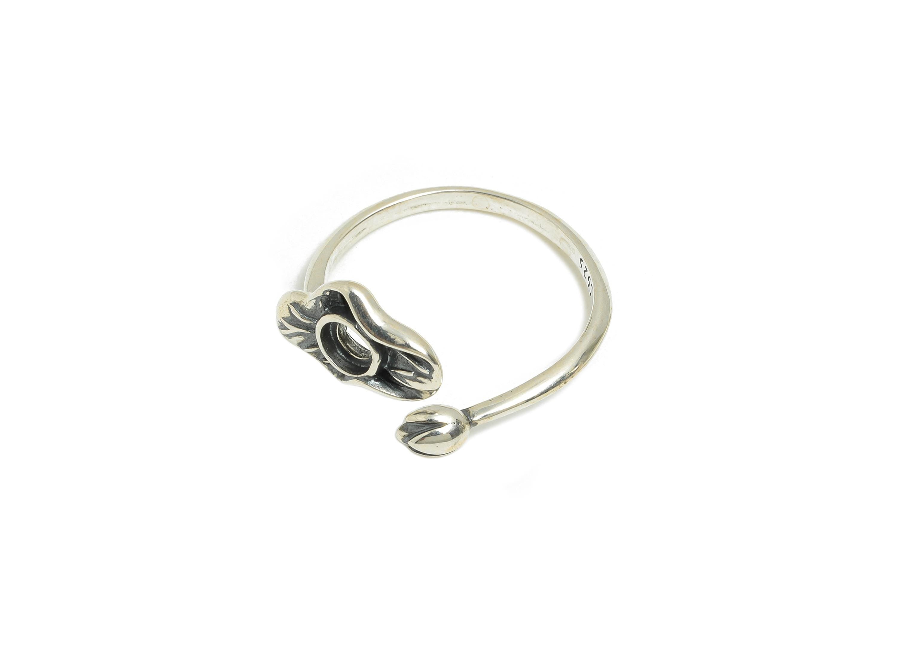 Lotus Bud Adjustable Cabochon Ring - 925 Sterling Silver Ring Setting - 5mm Bead Setting Ring - Custom Ring For Bead - Handmade Ring -SI1069