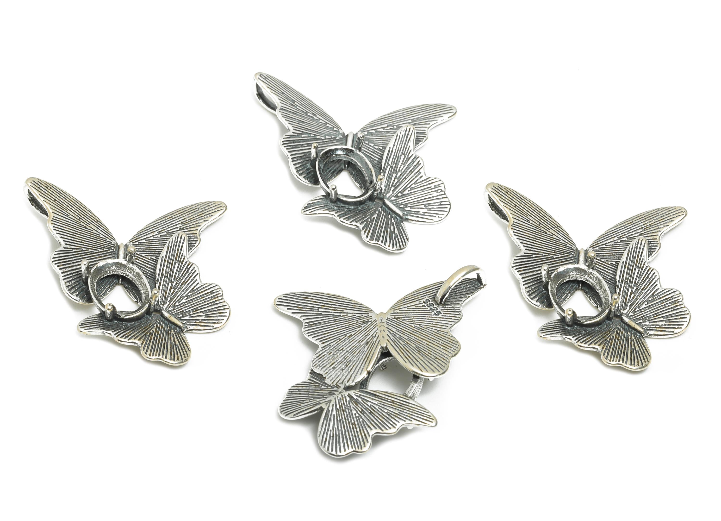 8*10mm Oval Cabochon Pendant Setting - Double Butterfly Pendant Blank - Refined Necklace Pendant Setting - 925 Sterling Silver - SI1025 - DOMEDBAZAAR