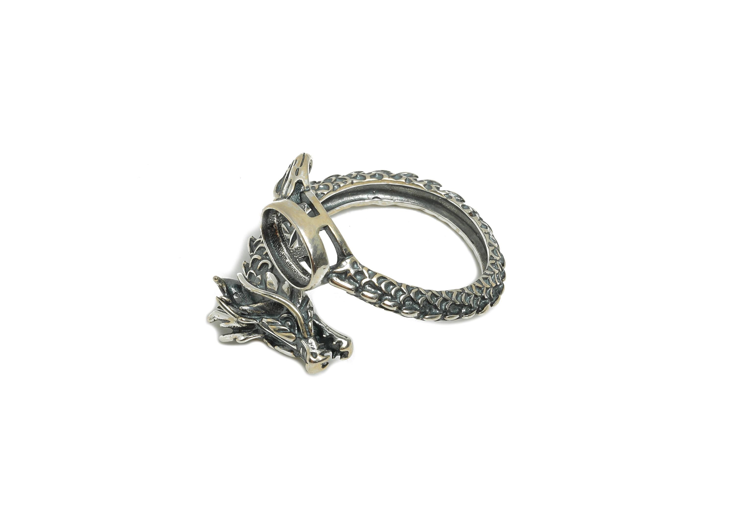 6*8mm Dragon Cabochon Ring - Vintage Figure Adjustable Ring Base - 925 Sterling Silver Ring Setting - Artisan Handmade Ring Blank - SI1071