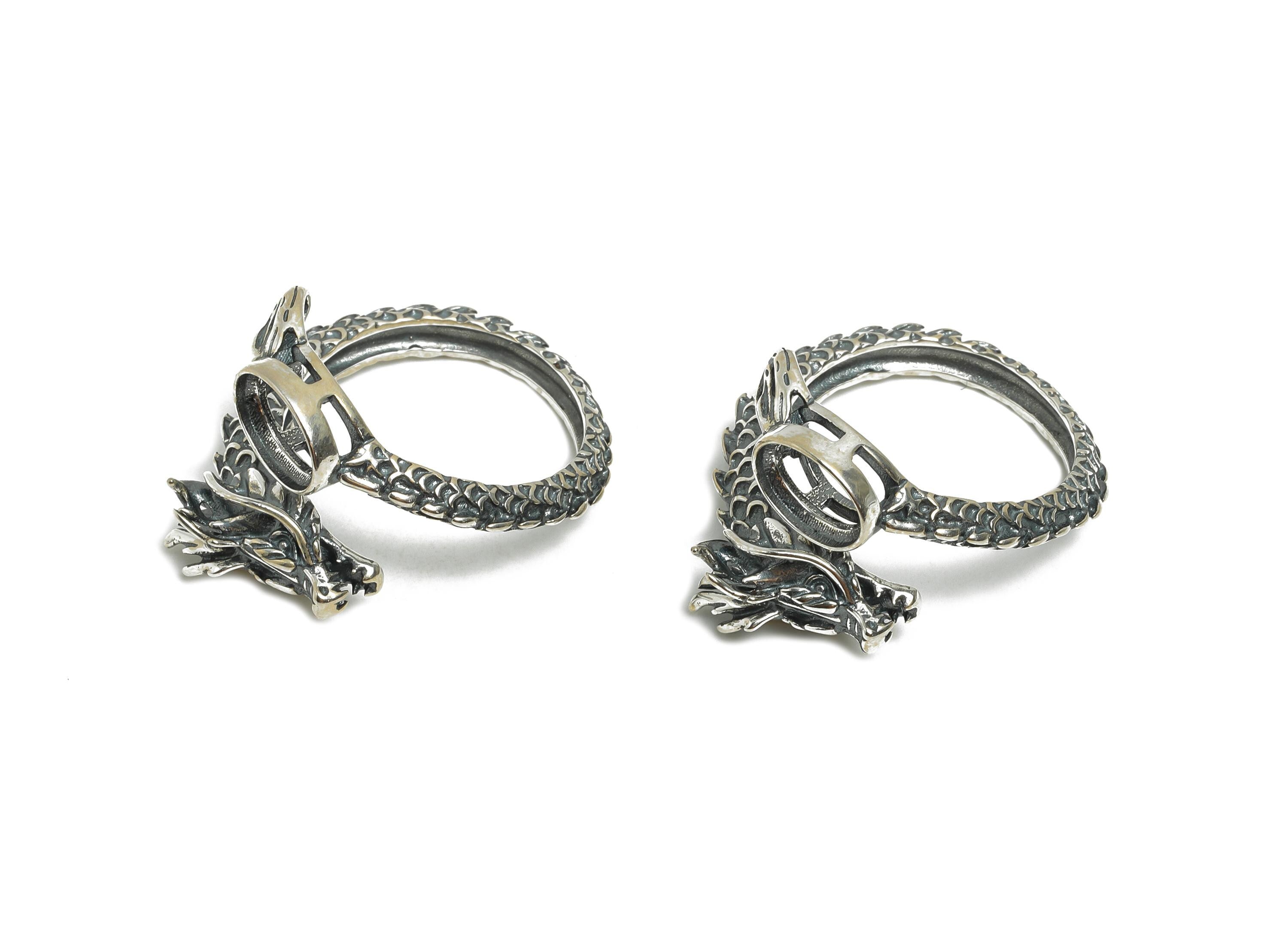 6*8mm Dragon Cabochon Ring - Vintage Figure Adjustable Ring Base - 925 Sterling Silver Ring Setting - Artisan Handmade Ring Blank - SI1071