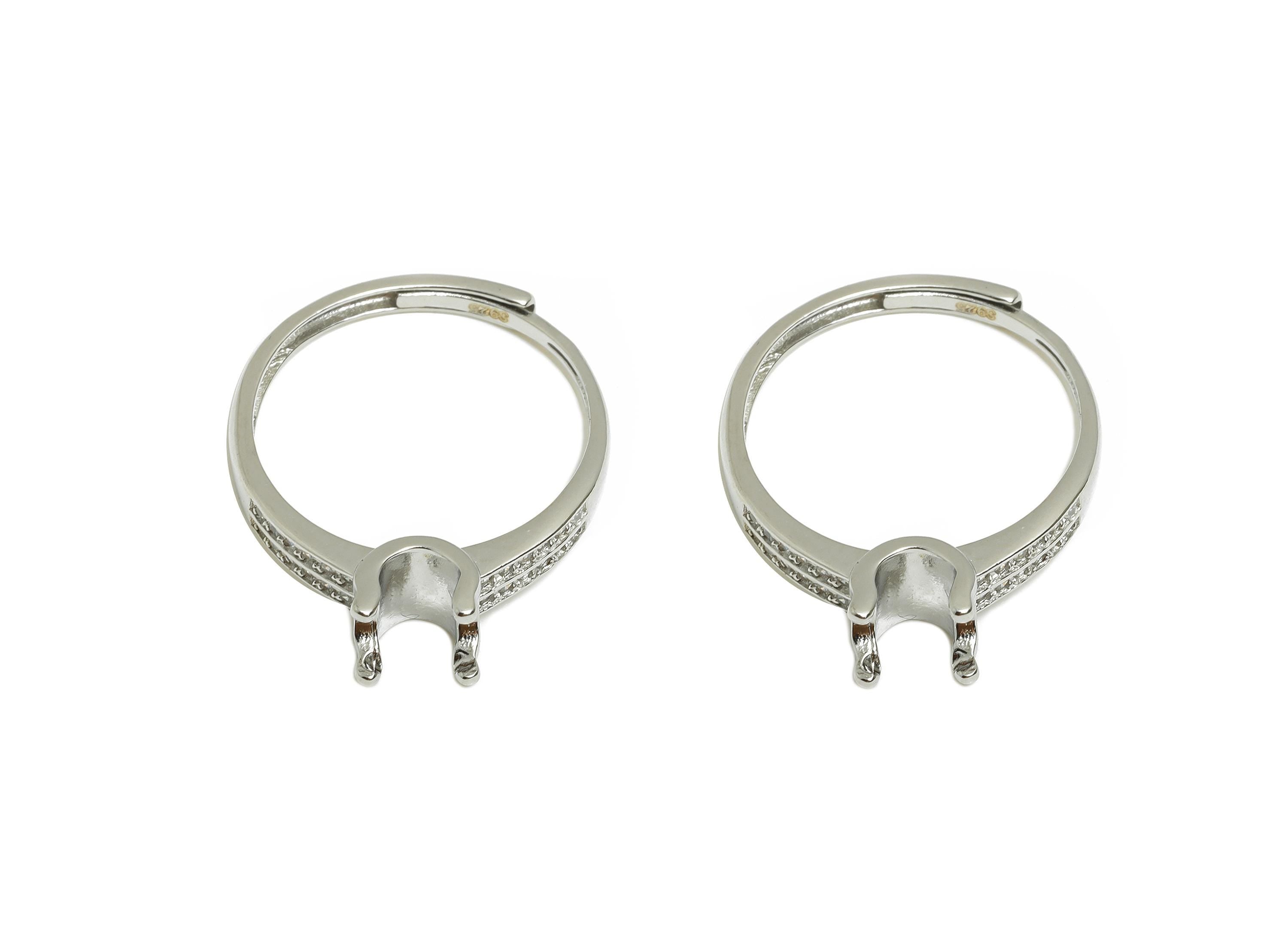 4mm Prong Setting Ring Base - Zircon 925 Sterling Silver Ring - Adjustable Ring For Bead - Customizable Ring Base - Bead Setting Ring-SI1082