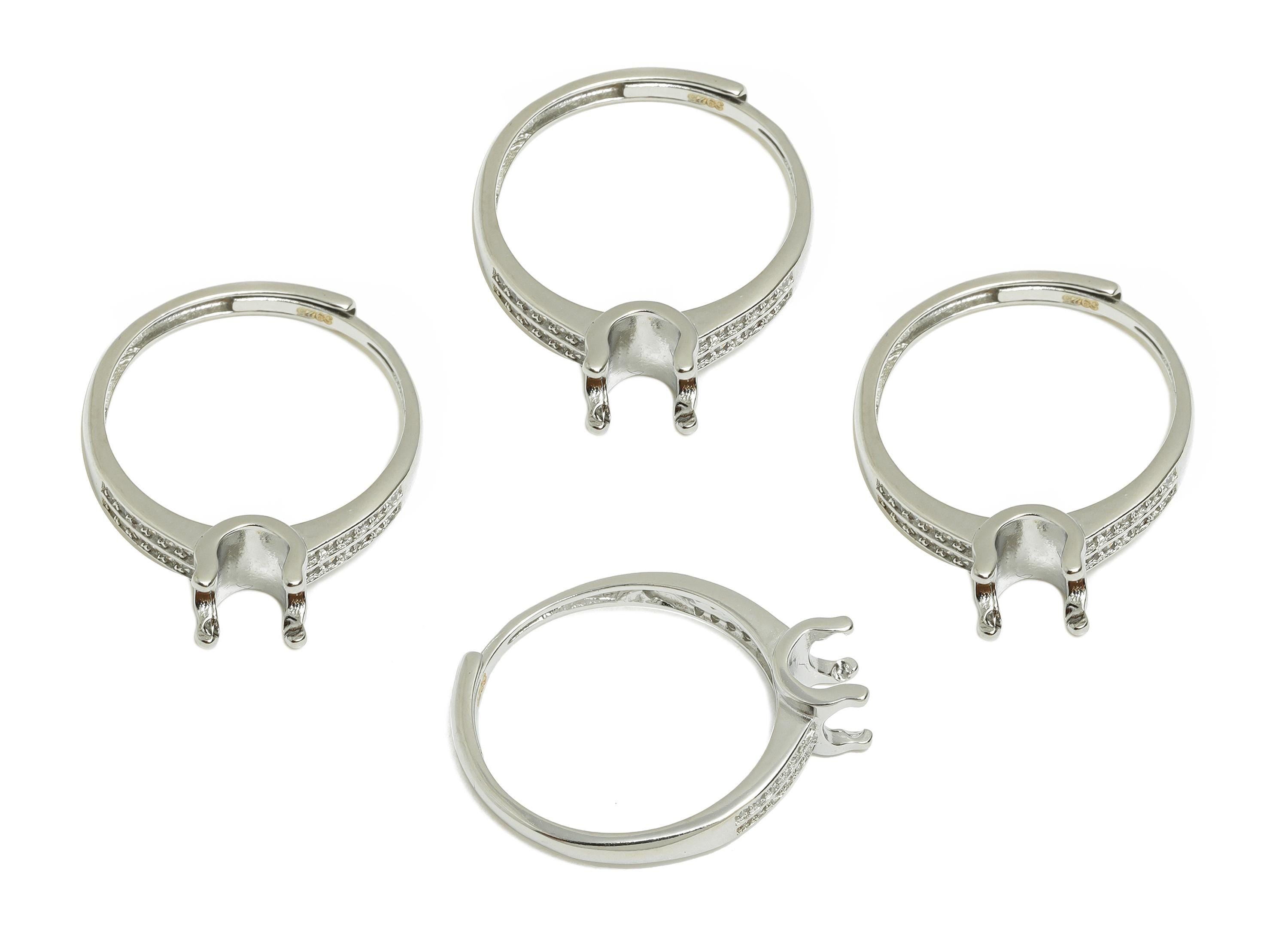 4mm Prong Setting Ring Base - Zircon 925 Sterling Silver Ring - Adjustable Ring For Bead - Customizable Ring Base - Bead Setting Ring-SI1082 - DOMEDBAZAAR