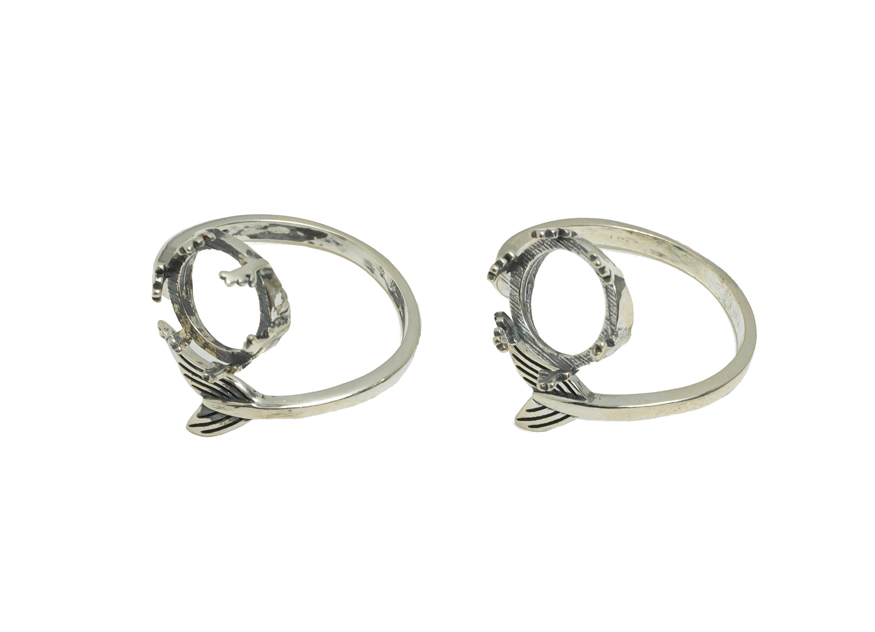 9mm Silver Textured Tail Prong Setting - Adjustable 925 Sterling Silver Ring - Customizable Silver Ring - Handmade Ring For Gemstone -SI1100 - DOMEDBAZAAR