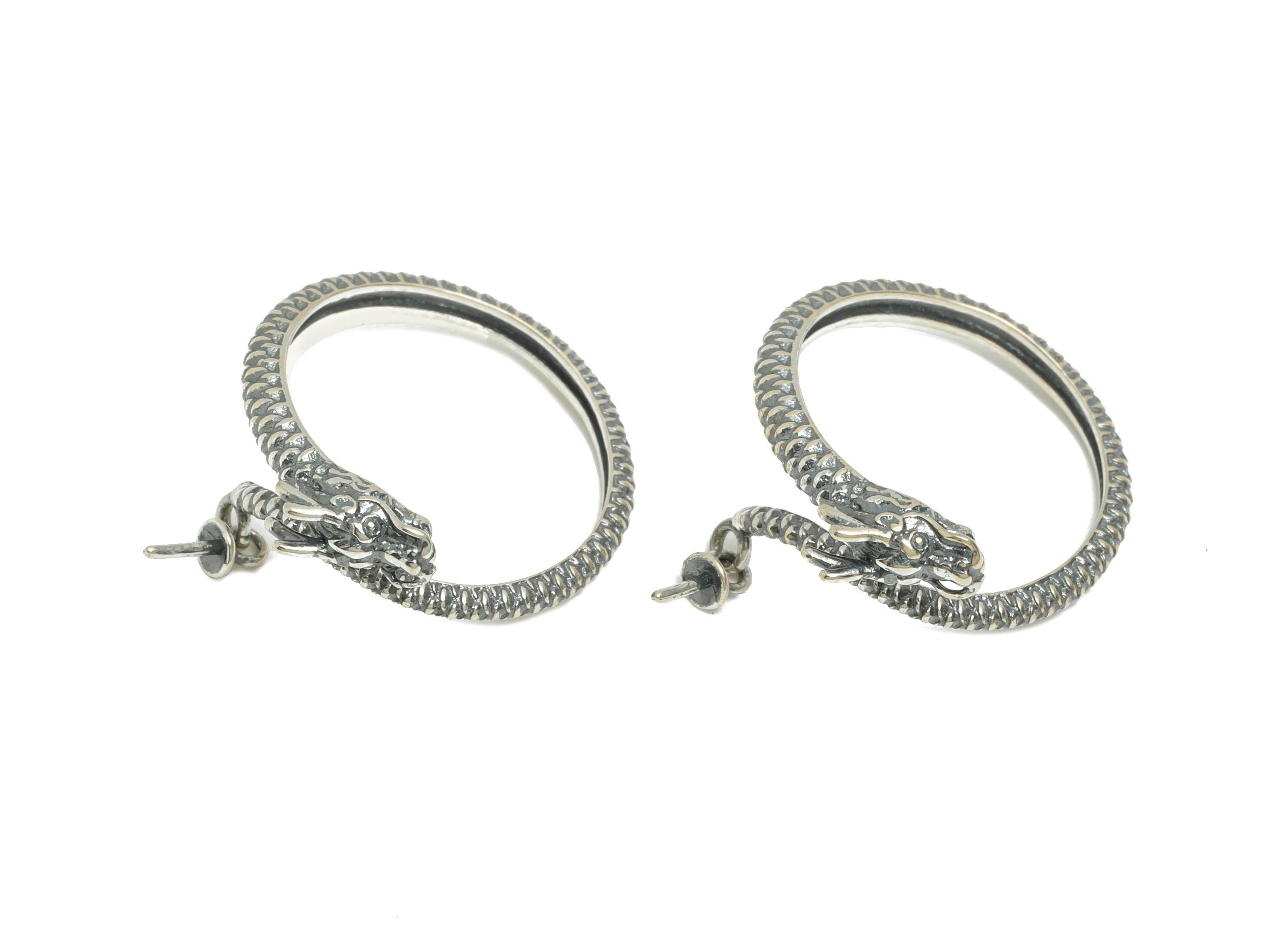 Sterling Silver Dragon Ring - DIY Figure Adjustable Ring For Bead - 925 Sterling Silver Ring Setting - Handmade Fantasy Jewelry - SI1072 - DOMEDBAZAAR