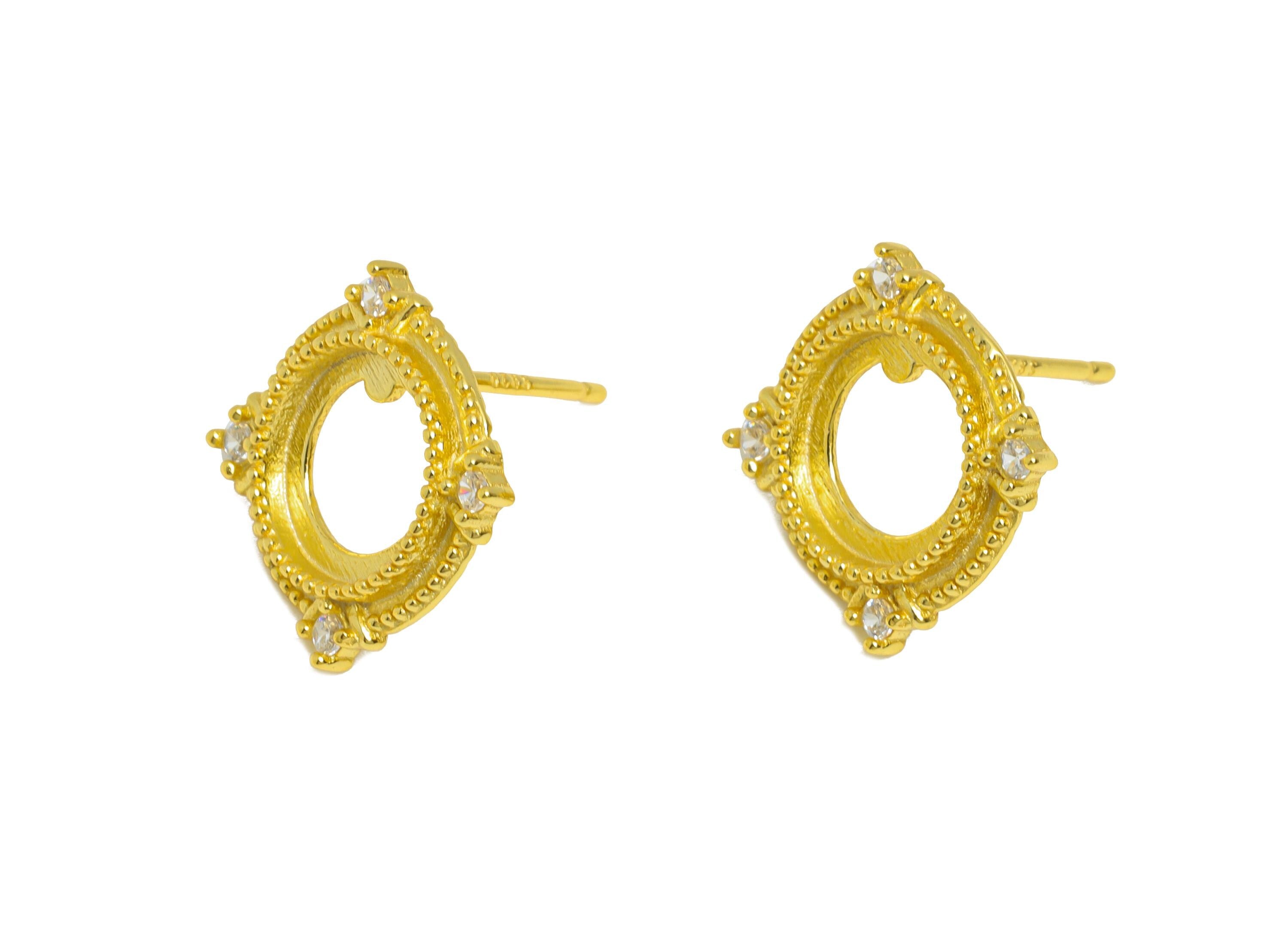 8mm Earring Setting Post - 925 Sterling Silver Zircon Earring Stud - Cabochon Earring Setting - DIY Earring - 18K Real Gold Plated - SI1086