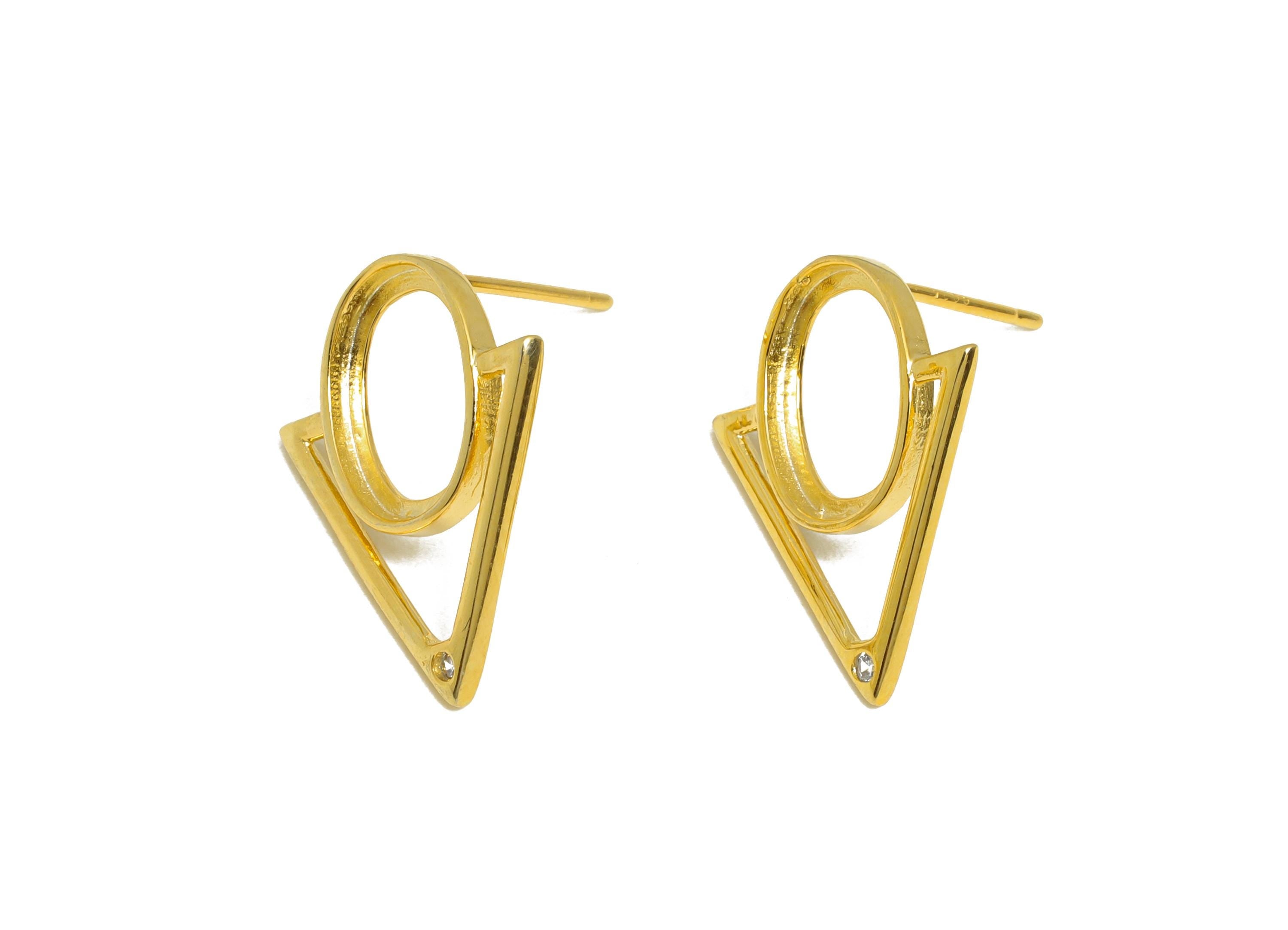 7*10mm Triangle Earring Setting Post - 925 Sterling Silver Earring Stud Base - Cabochon Earring Setting  - 18K Real Gold Plated - SI1090