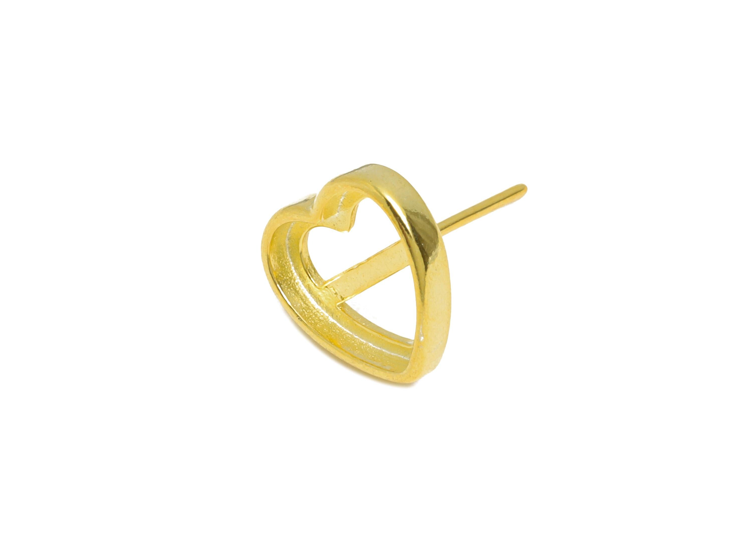 8mm Heart Earring Setting Post - Dainty 925 Sterling Silver Earring Stud Base - Cabochon Earring Setting  - 18K Real Gold Plated - SI1088