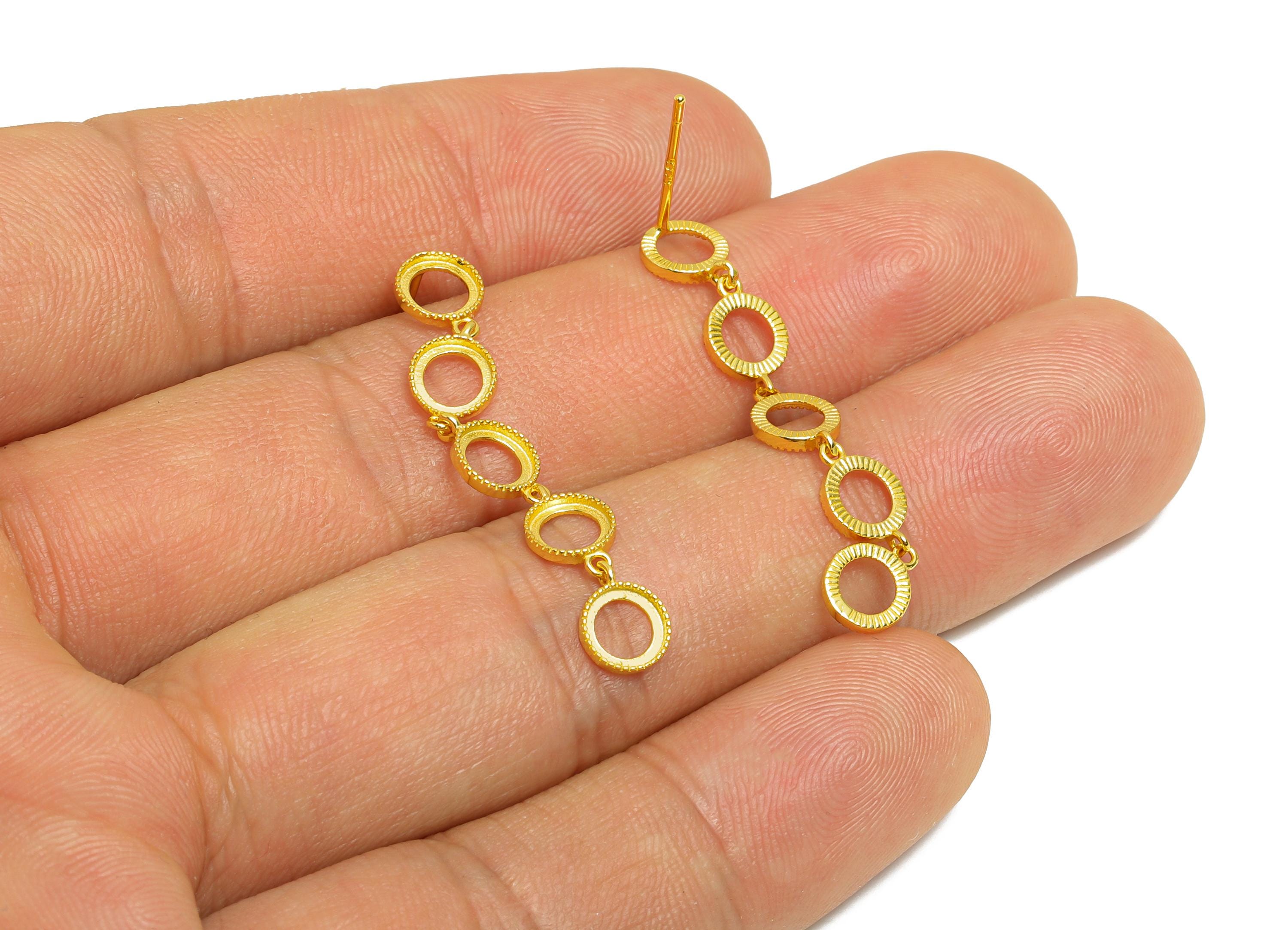 5mm Round Dangle Earring Setting Post - 925 Sterling Silver Earring Stud Base - Cabochon Earring Setting  - 18K Real Gold Plated - SI1089 - DOMEDBAZAAR