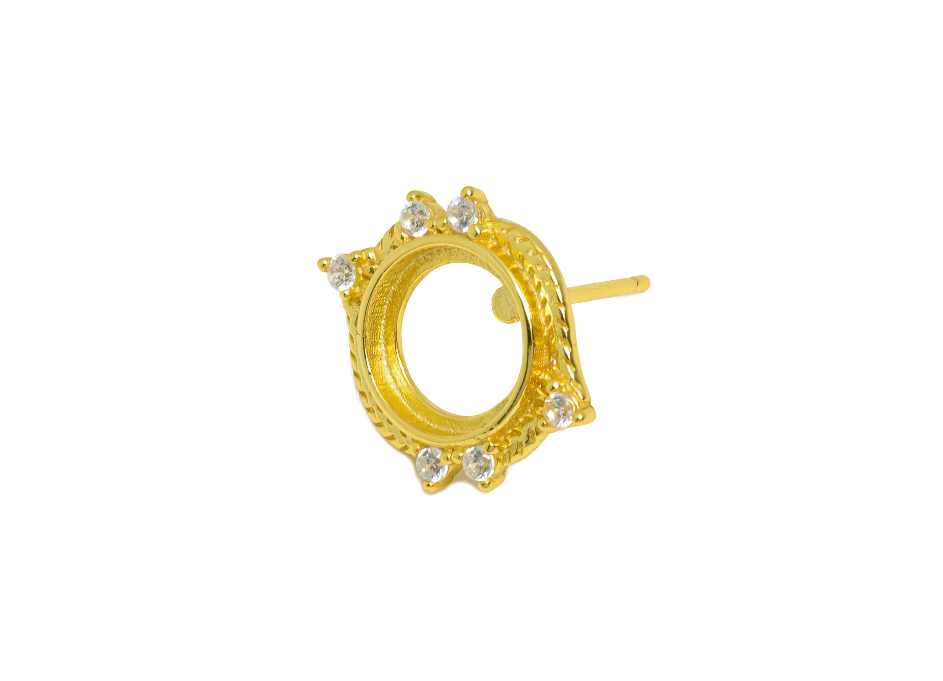 8mm Earring Setting Post - Cabochon Earring Setting - 925 Sterling Silver Zircon Earring Stud - DIY Earring - 18K Real Gold Plated - SI1085