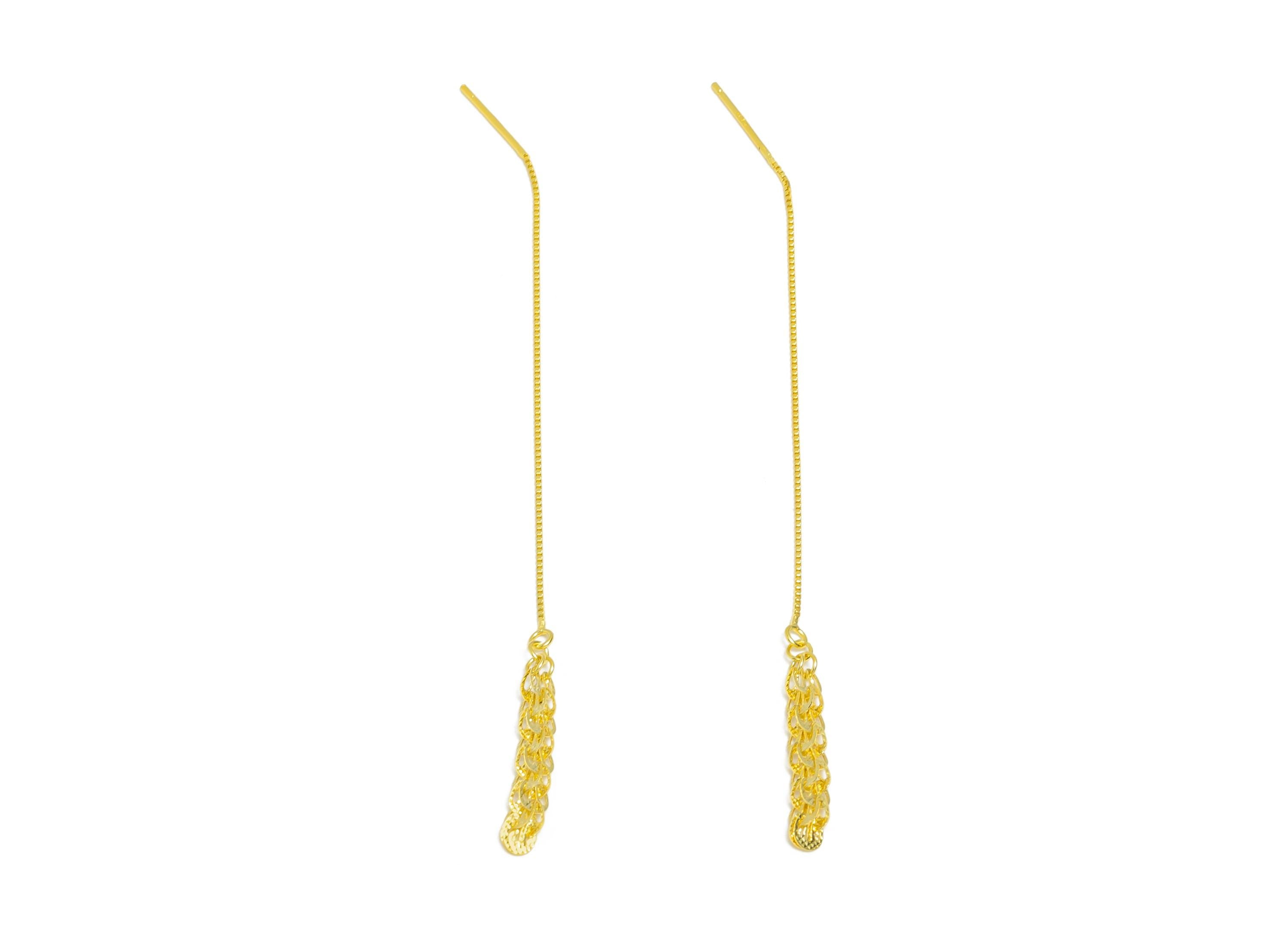 925 Sterling Silver Threader Earring - Box Chain Dangle Threader Earring Wire - Dainty Long Chain Earring - 18K Real Gold Plated - SI1092