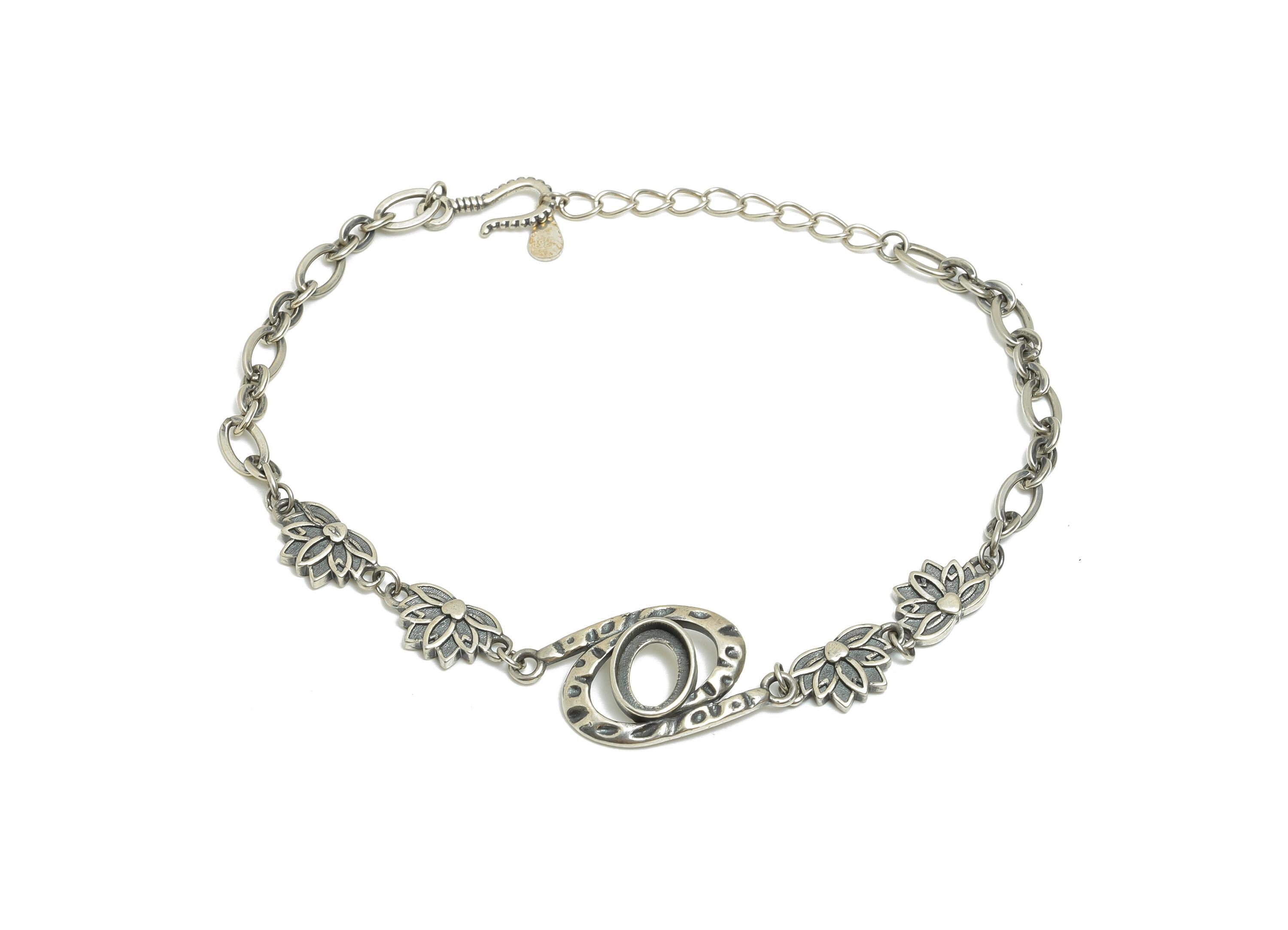 7*9mm Oval Cabochon Link Bracelet - 20+4cm Adjustable Lotus Chain Bracelet Setting - 925 Sterling Silver Rhodium Plating Bracelet - SI1027 - DOMEDBAZAAR