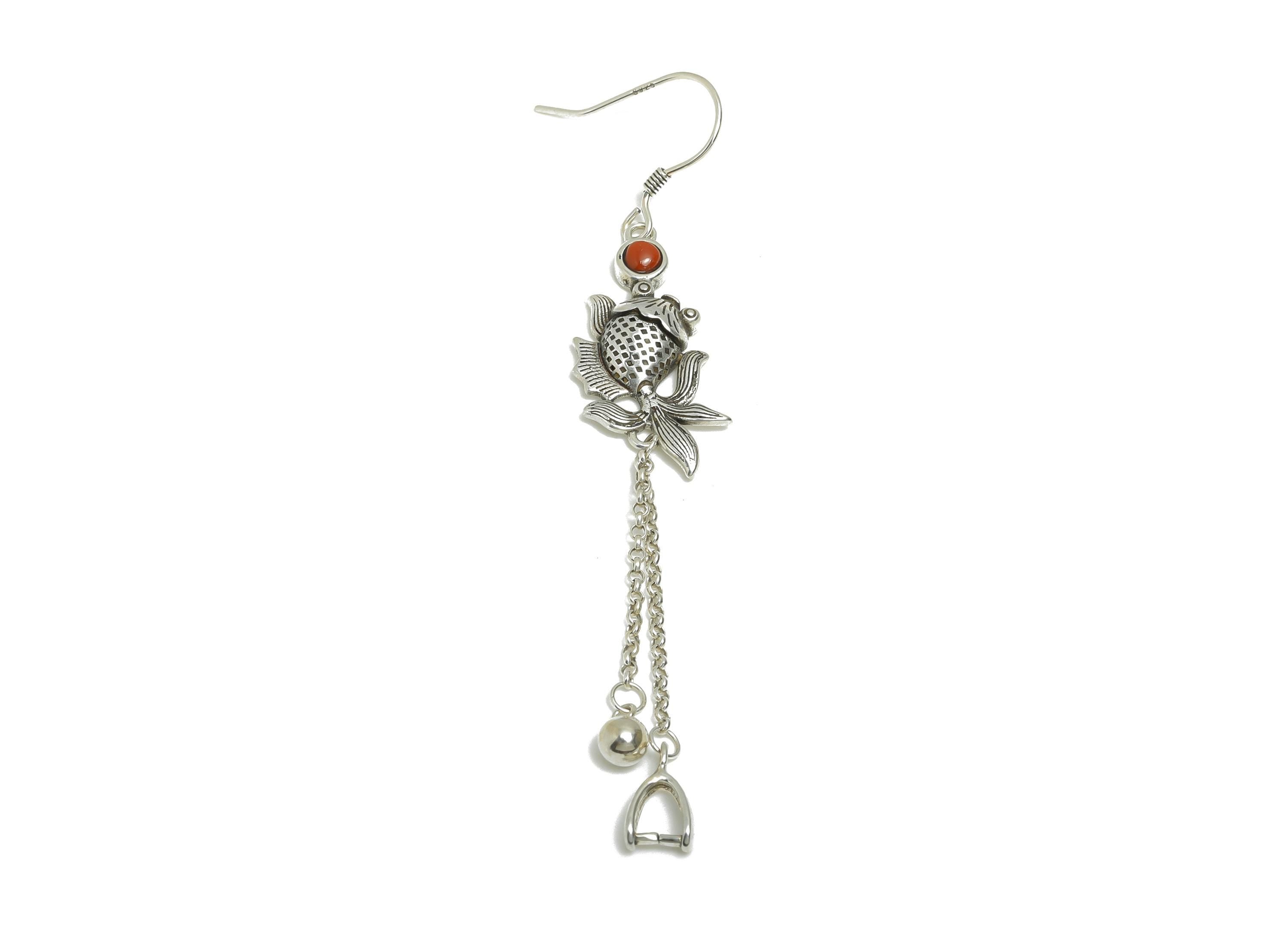 Fish Drop Earring Hook - Red Stone Dangle Earrings - 925 Sterling Silver Earring Hook For Pearl Setting - Artisan Tassel Earrings - SI1105 - DOMEDBAZAAR