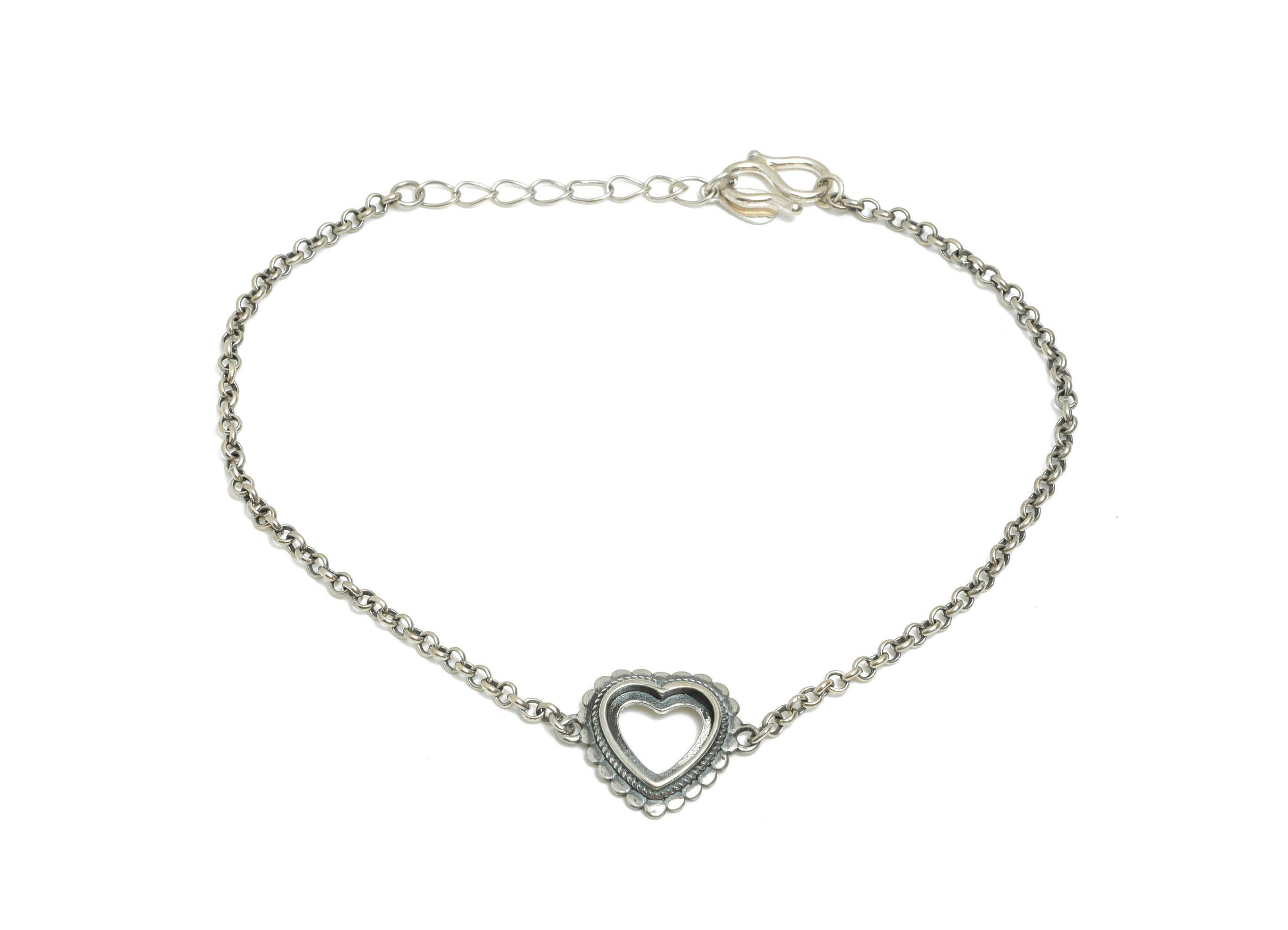 10mm Heart Cabochon Link Bracelet - 20+4cm Adjustable Chain Bracelet Setting - Vintage 925 Sterling Silver Rhodium Plating Bracelet - SI1032 - DOMEDBAZAAR