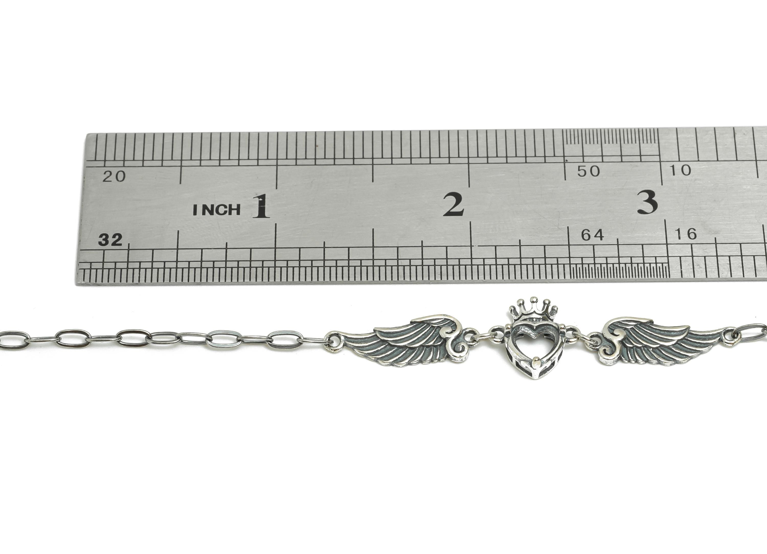 6mm Angel Wing Heart Bracelet Setting - 20+4cm Adjustable Heart Crowned Chain Bracelet - 925 Sterling Silver Rhodium Plating Bracelet-SI1028 - DOMEDBAZAAR