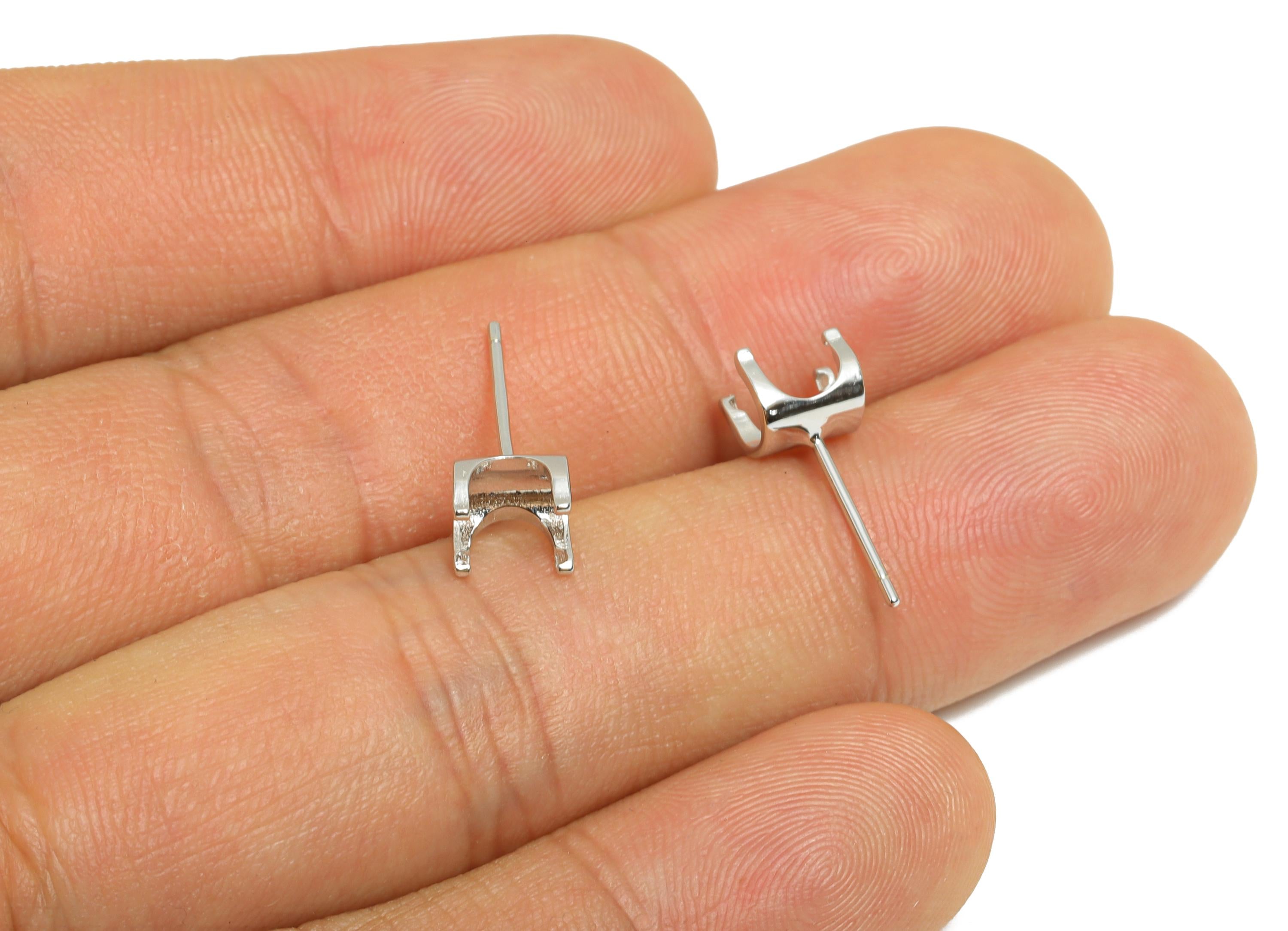 4mm Cabochon Earring Setting - 925 Sterling Silver Earring Stud Base - Earring Base Mount - Bezel Cup Setting - Gemstone Stud Mount - SI1083 - DOMEDBAZAAR