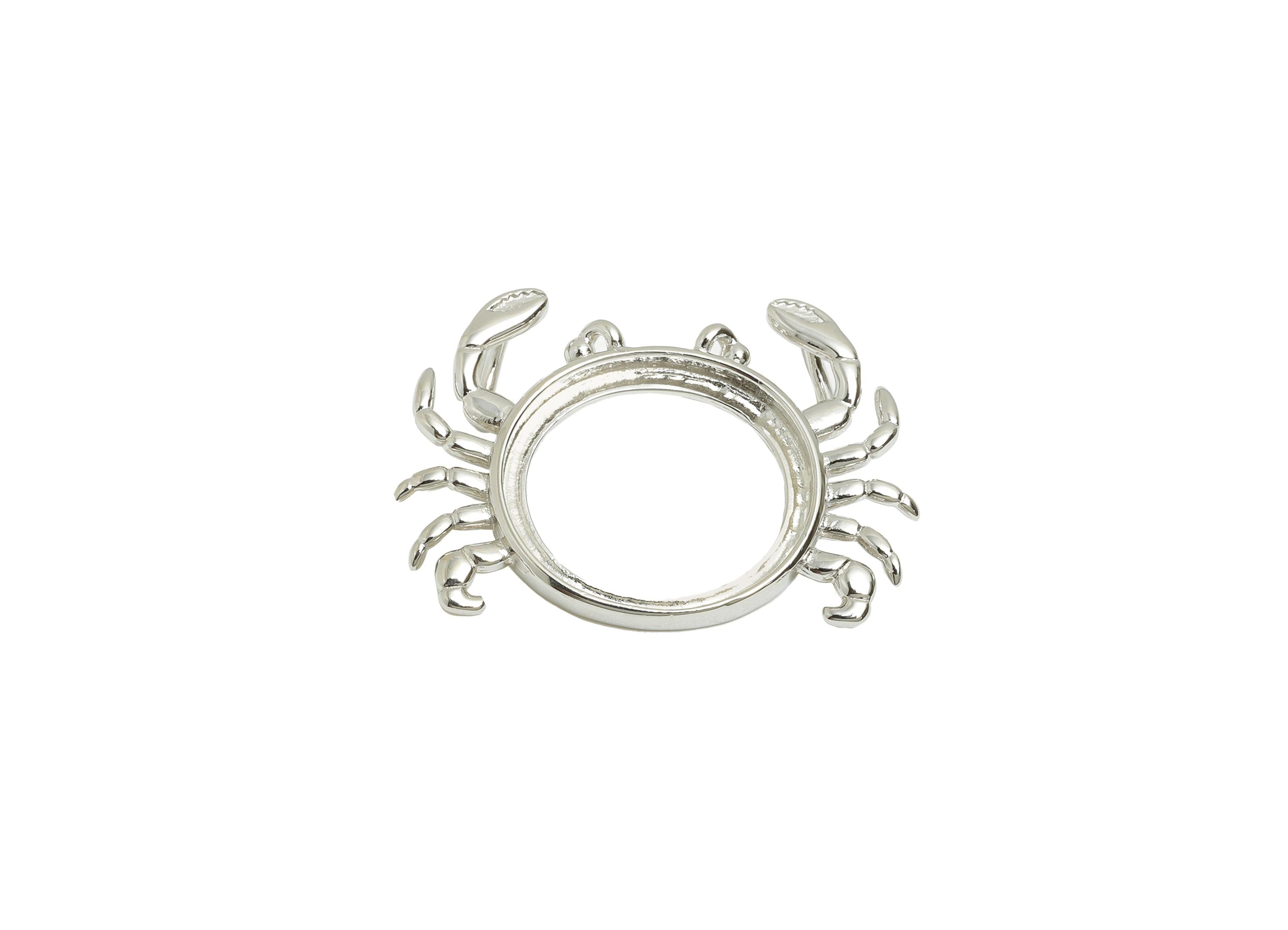 Silver Crab Pendant Setting - 14*16mm Cabochon Pendant Base - 925 Sterling Silver - Marine Life Pendant - Customizable Pendant - SI1098 - DOMEDBAZAAR