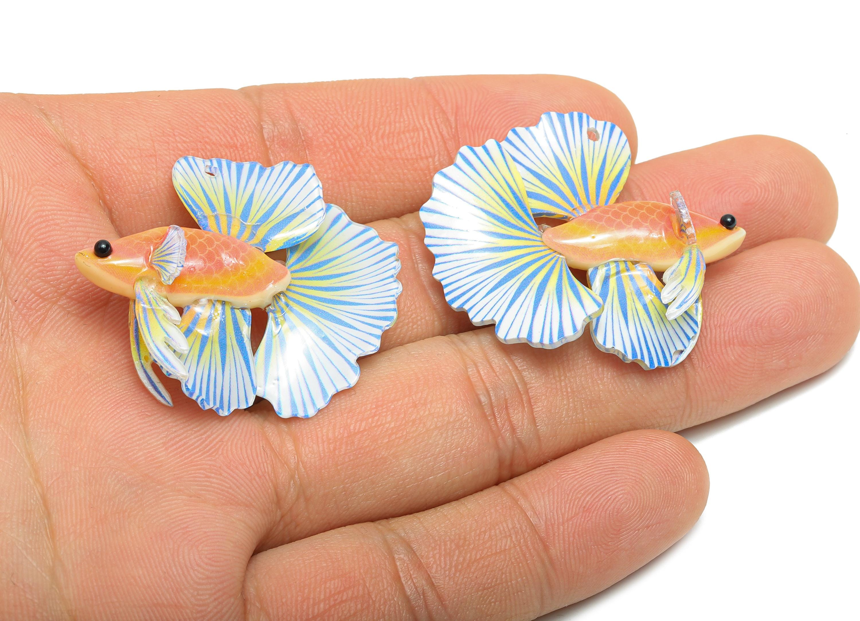 Heat Shrink Resin Tropical Fish - Shrinkable Resin Fish Figurine - Resin Fish Earring Charm - Dainty Fish Charm - 36.9x35x12.7mm - AC2678 - DOMEDBAZAAR
