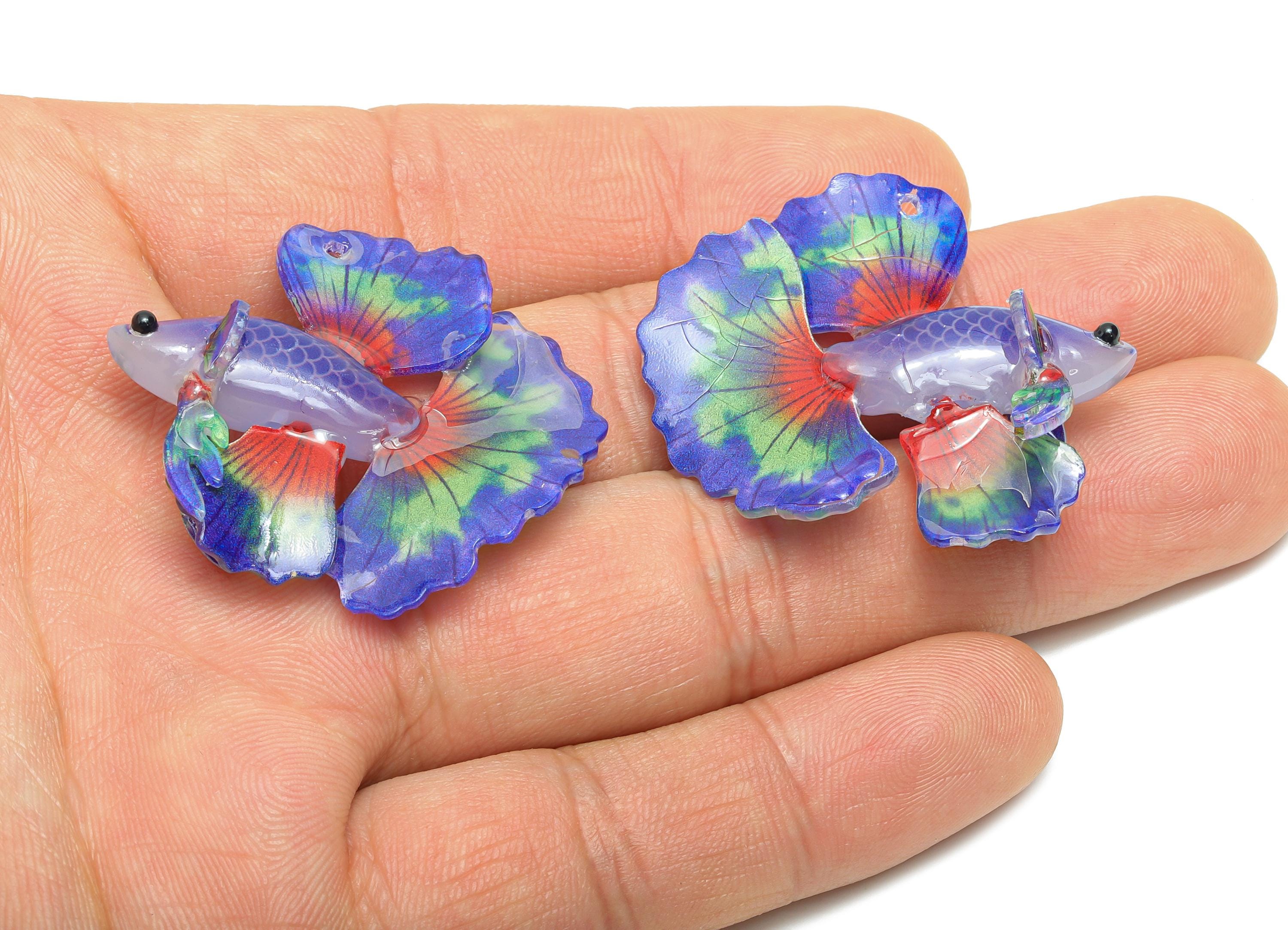 Heat Shrink Resin Tropical Fish - Shrinkable Resin Fish Figurine - Resin Fish Earring Charm - Dainty Fish Charm - 38.6x34.9x12.5mm - AC2680 - DOMEDBAZAAR
