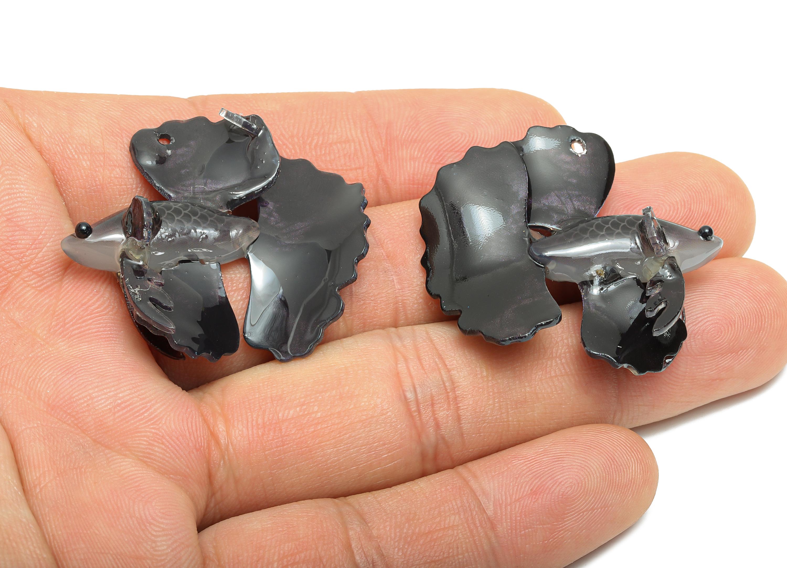 Heat Shrink Resin Tropical Fish - Shrinkable Resin Fish Figurine - Resin Fish Earring Charm - Dainty Fish Charm - 37.86x34.5x13mm - AC2681 - DOMEDBAZAAR