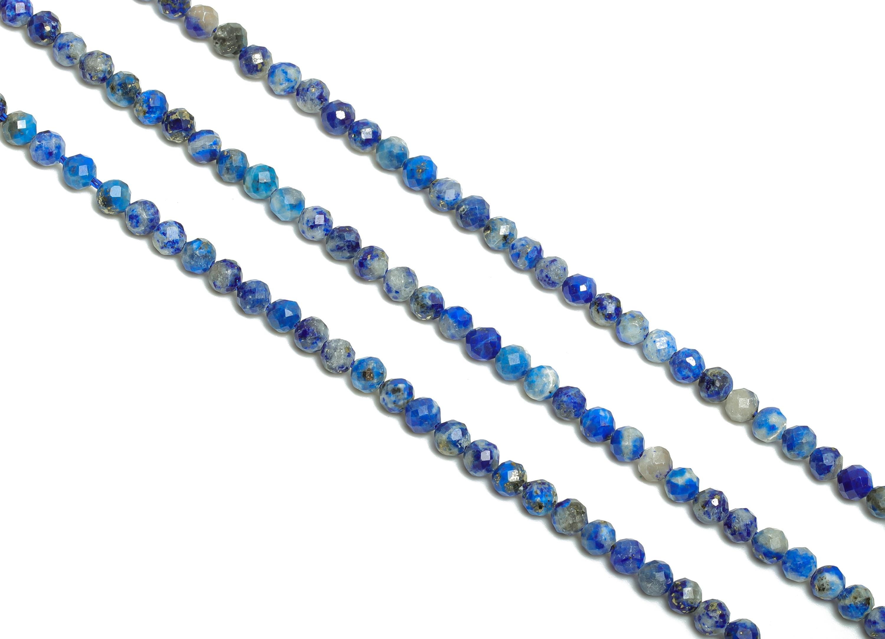 3mm Lapis Lazuli Natural Stone Bead - Faceted Round Bead 15.5 inch /Strand - Crafting Gemstone Beads - Chic Beads for DIY Jewelry - NS3107 - DOMEDBAZAAR
