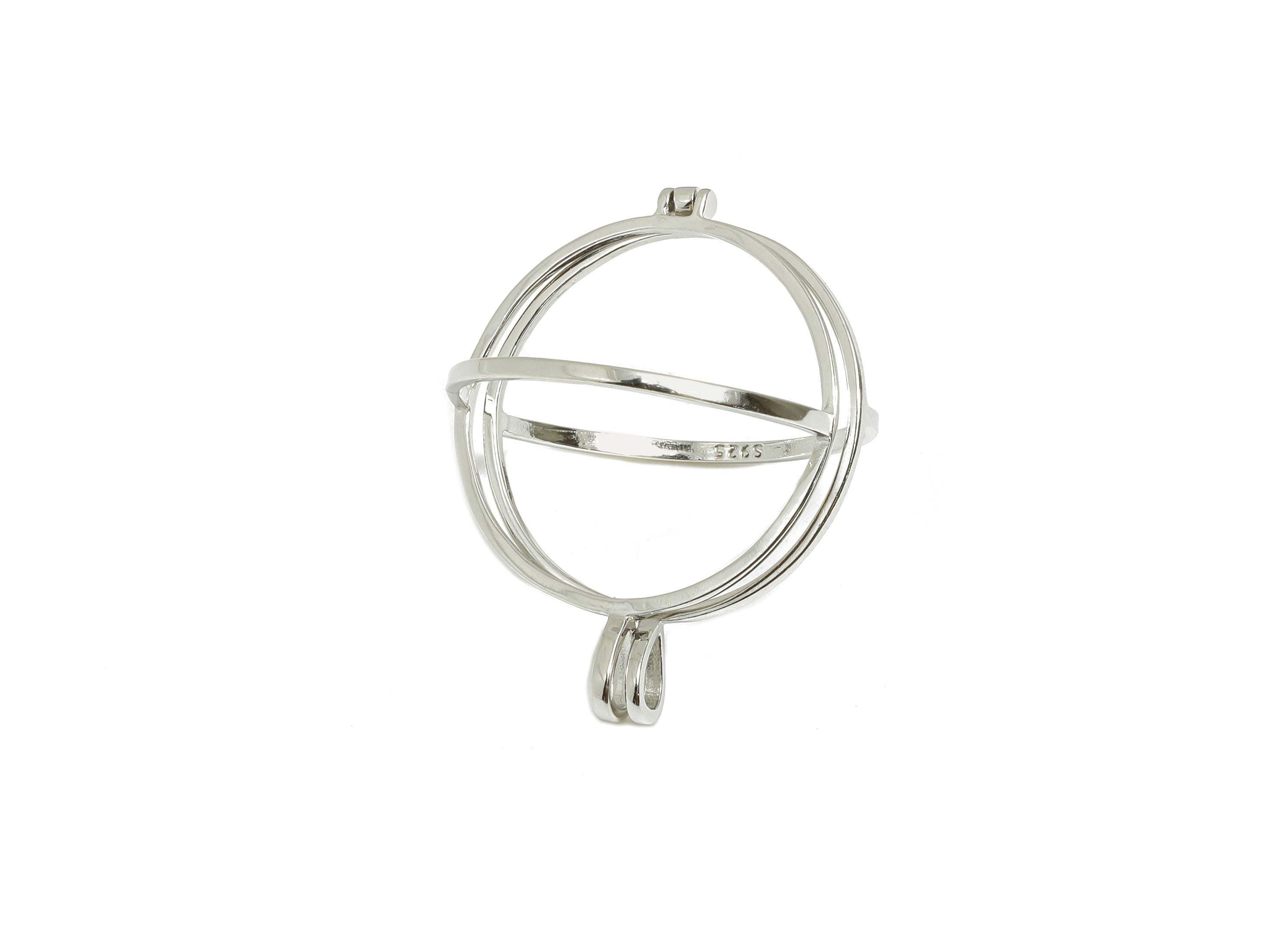 Openable Cage Pendant Setting - Locket Pendant Base - 925 Sterling Silver - Openable Round Pendant Frame - Sphere Cage Jewelry Base - SI1110 - DOMEDBAZAAR