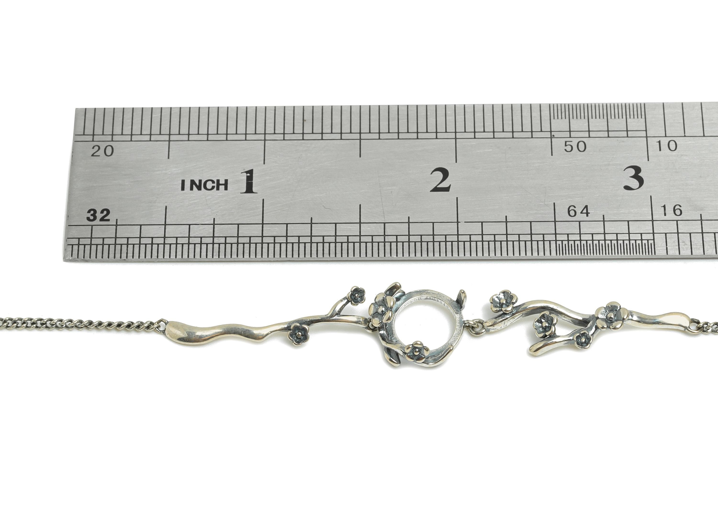 10mm Flower Branch Cabochon Bracelet Base - Blossom Branch Gem Setting - 925 Sterling Silver - Dainty Rhodium Plating Bracelet - SI1077 - DOMEDBAZAAR