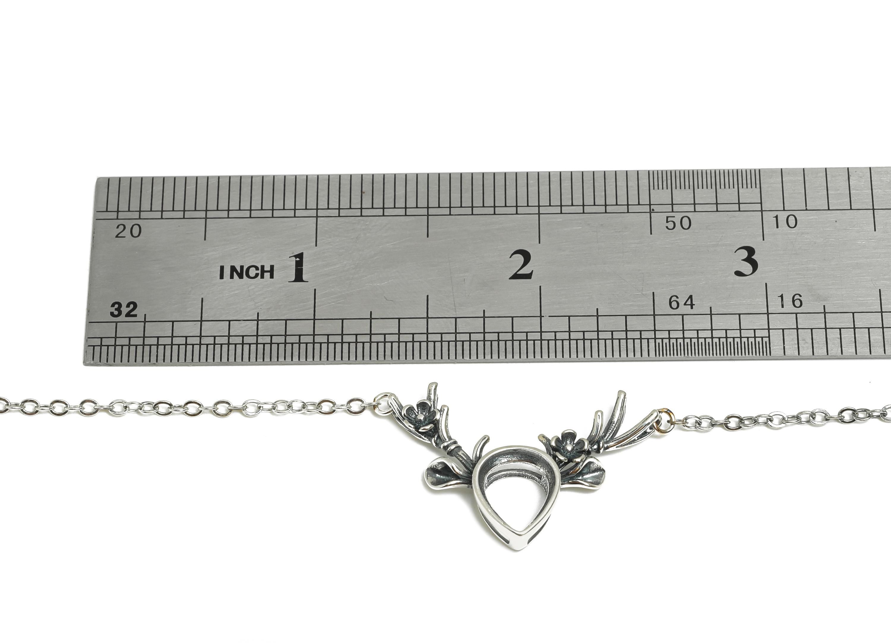 8*10mm Deer Cabochon Necklace Base - Floral Drop Necklace Setting - 925 Sterling Silver - DIY Cabochon Gem Necklace - Rhodium Plating-SI1079 - DOMEDBAZAAR