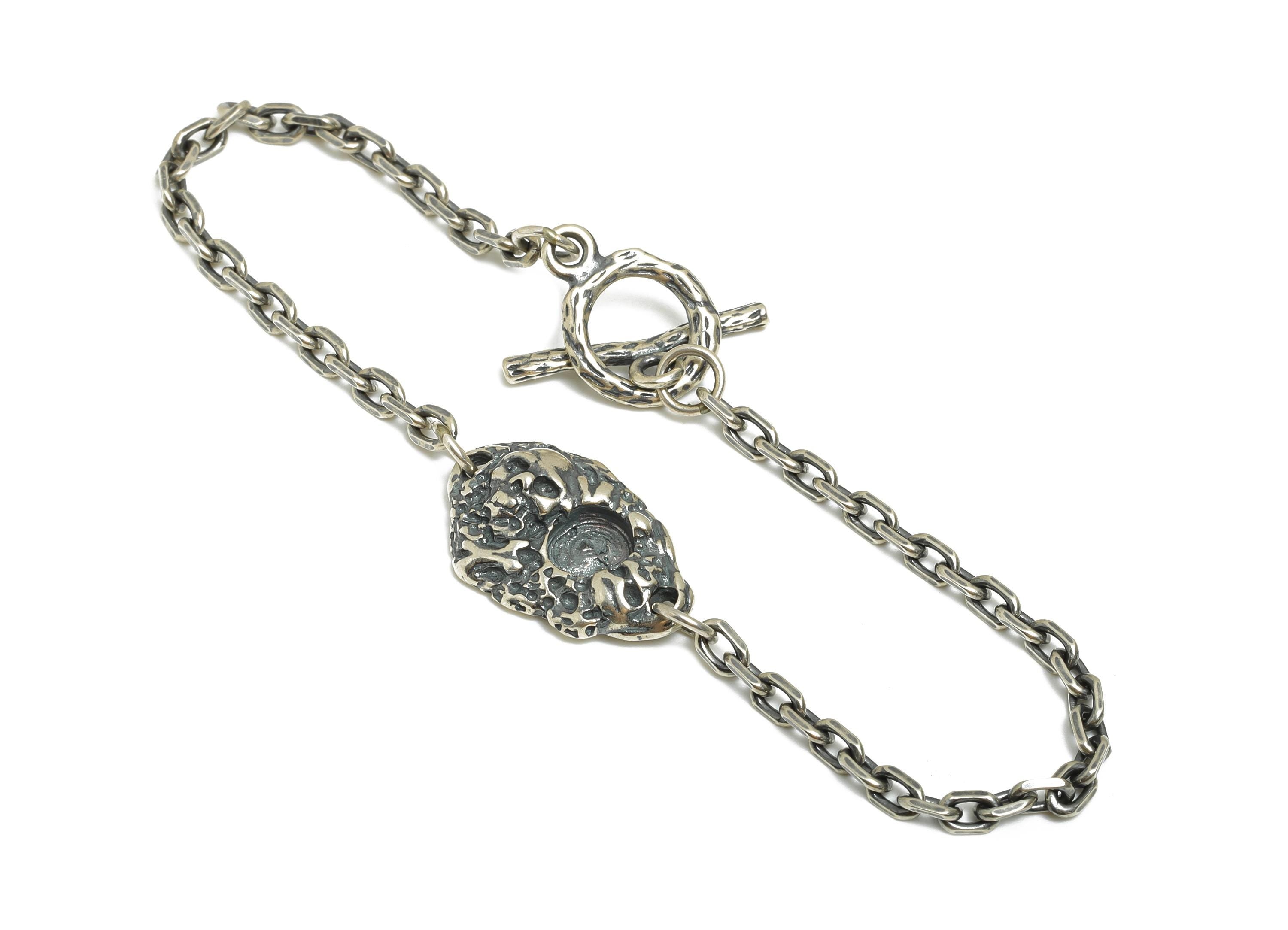 6mm Organic Texture Bracelet Cabochon Base - 925 Sterling Silver Bracelet Setting - Chunky Chain Bracelet - Rhodium Plating - SI1080 - DOMEDBAZAAR