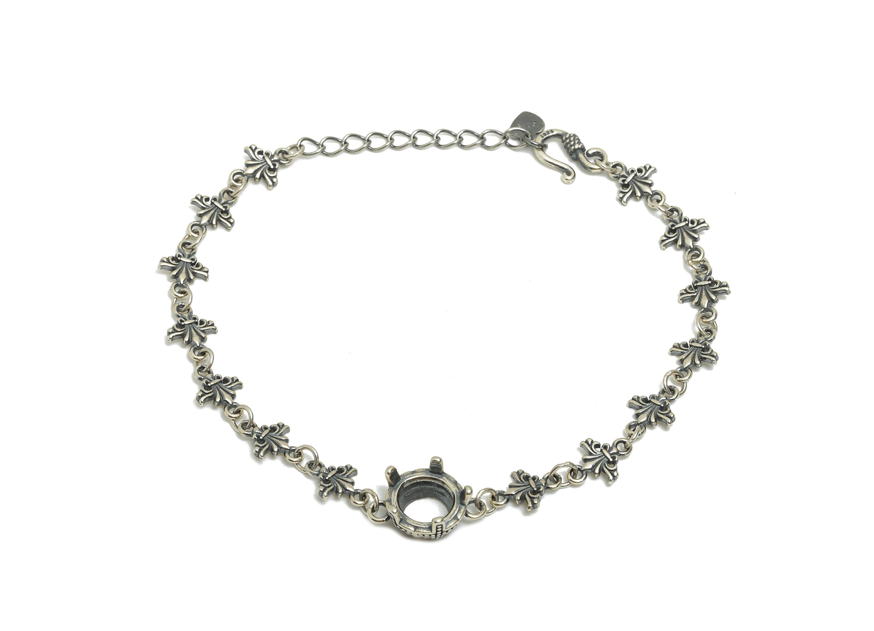 20+4cm Flower Artisan Bracelet Setting - 9mm Round Cabochon Bracelet - 925 Sterling Silver - Adjustable Rhodium Plated Bracelet - SI1039 - DOMEDBAZAAR