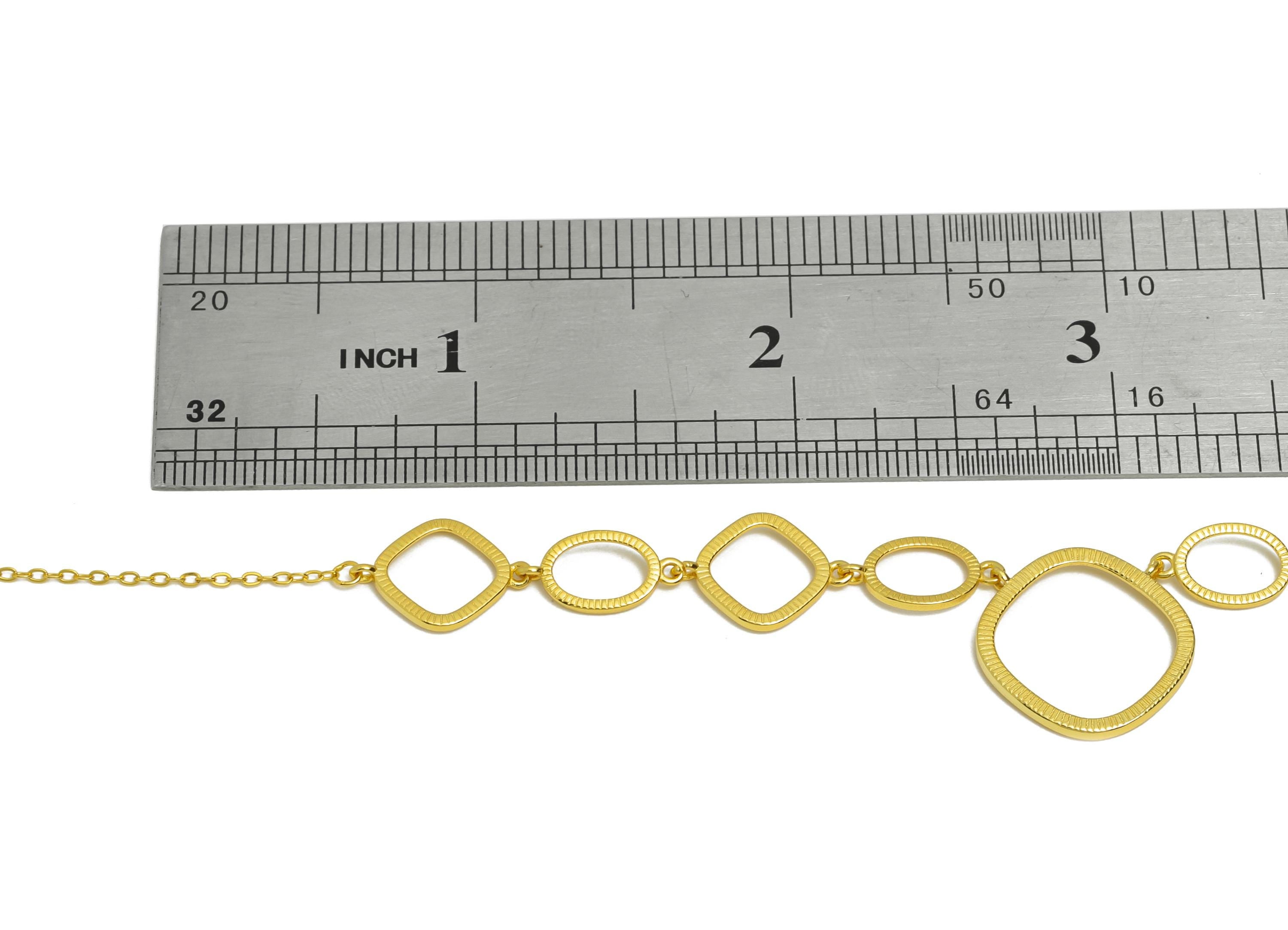 45+5cm Geometric Link Necklace Setting - 5*8/8/14mm Square Cabochon Adjustable Necklace - 925 Sterling Silver - 18K Gold Plated - SI1048 - DOMEDBAZAAR