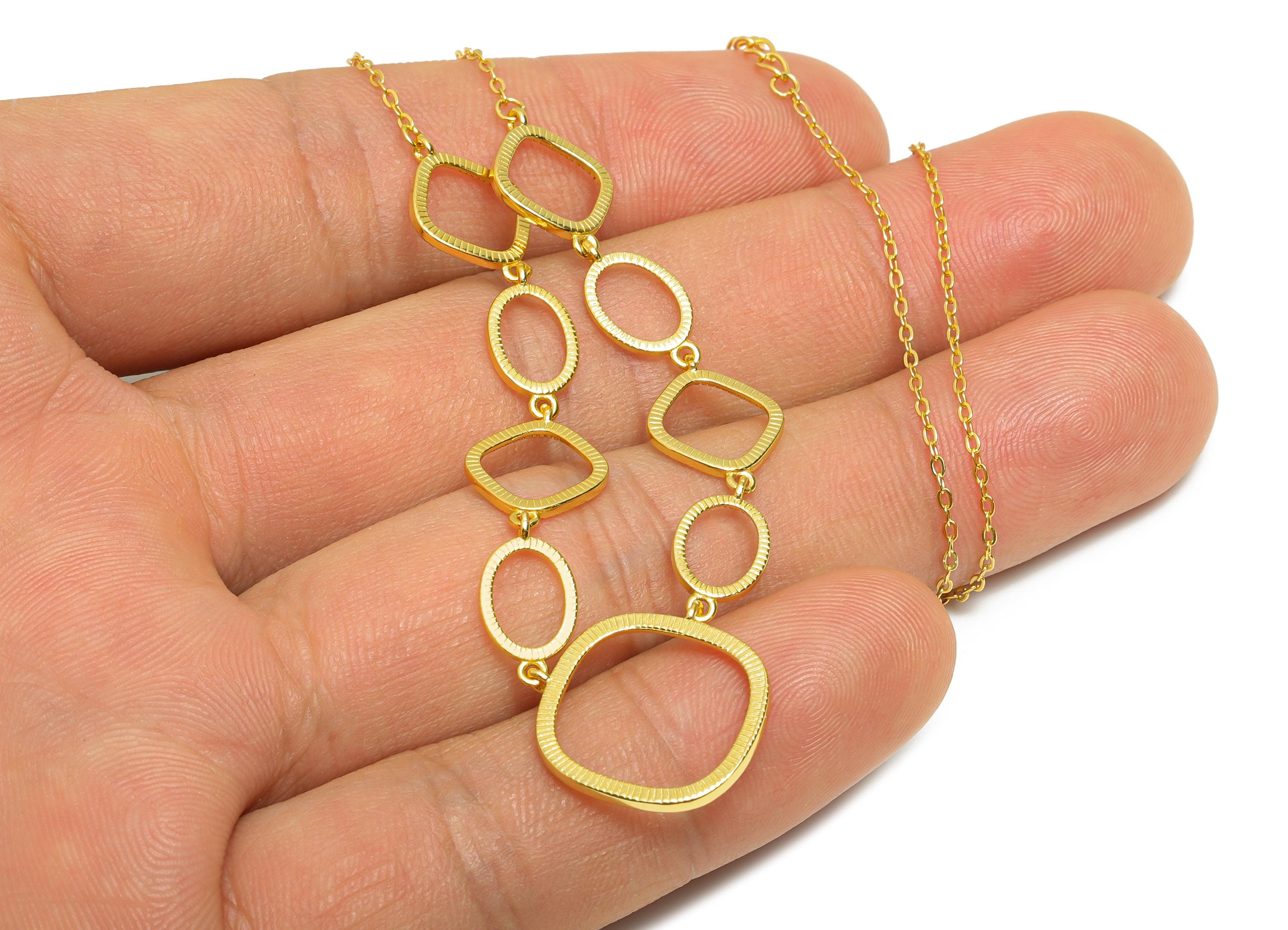 45+5cm Geometric Link Necklace Setting - 5*8/8/14mm Square Cabochon Adjustable Necklace - 925 Sterling Silver - 18K Gold Plated - SI1048 - DOMEDBAZAAR